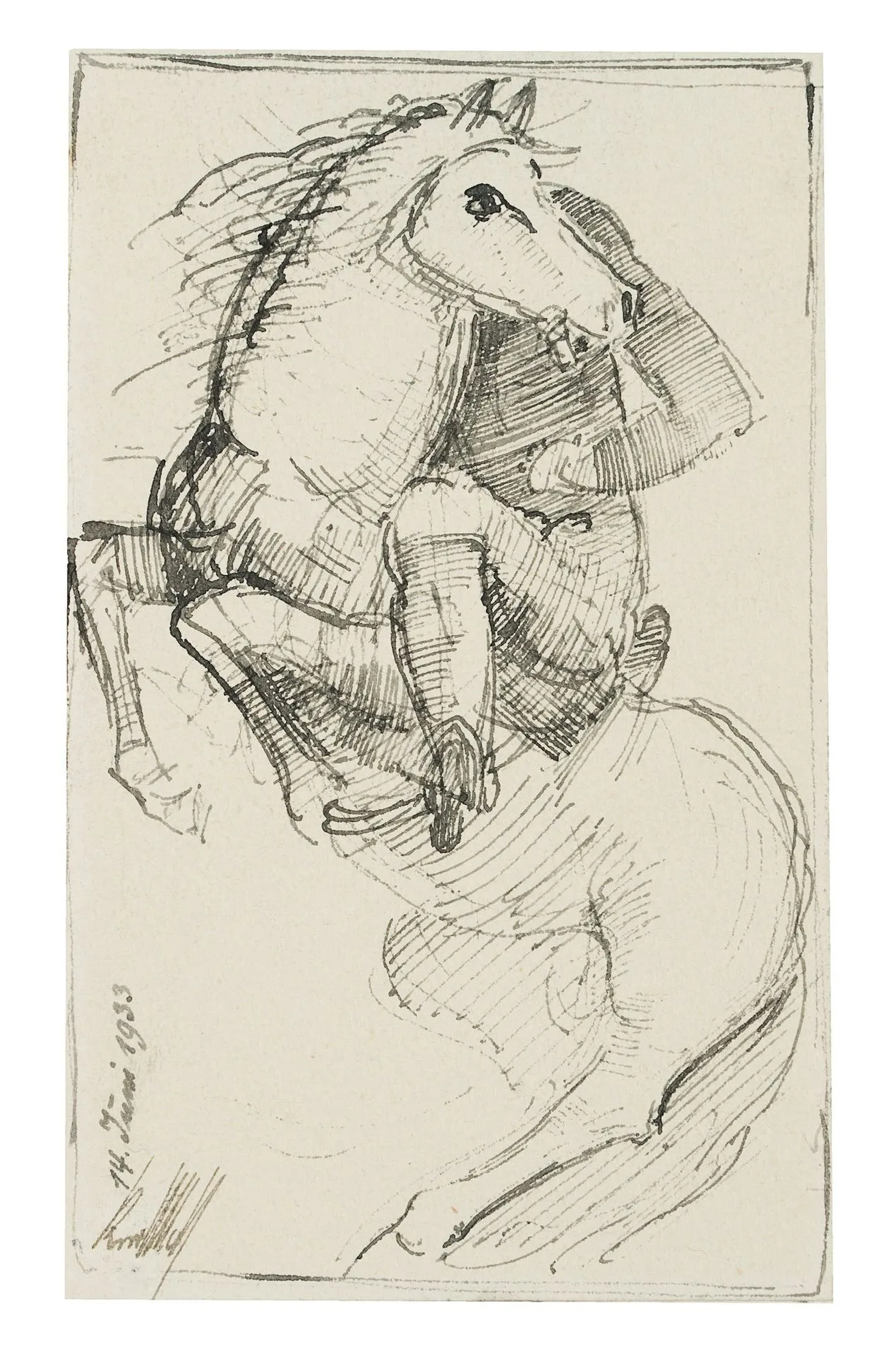 K. WOLF (1901–1993), A Rider on a Rearing Horse, 1933, pen drawing
