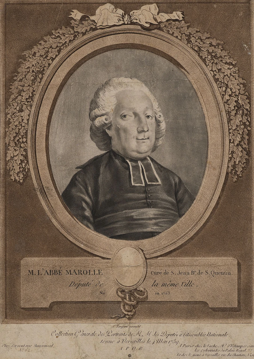A. SERGENT-MARCEAU (*1751), Portrait of M. l'Abbé Marolle, Mezzotint
