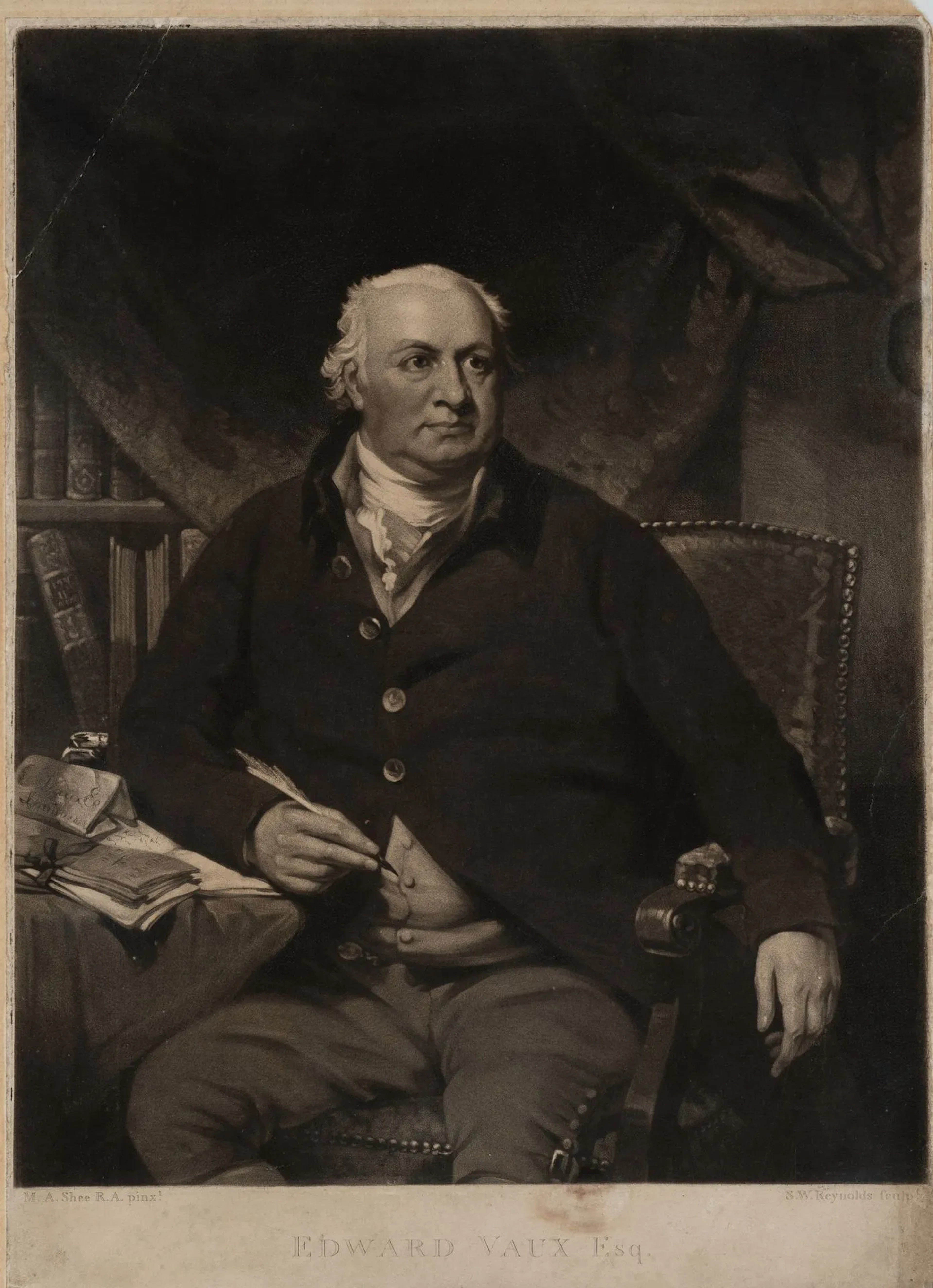 S. REYNOLDS (*1773) after SHEE (*1769), Portrait of Edward Vaux, mezzotint