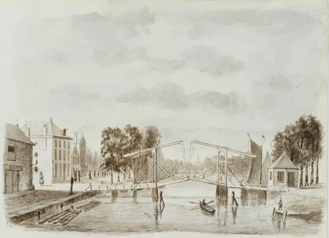 Unknown (19th century), Drawbridge on a Dutch Canal, Watercolor Unknown
