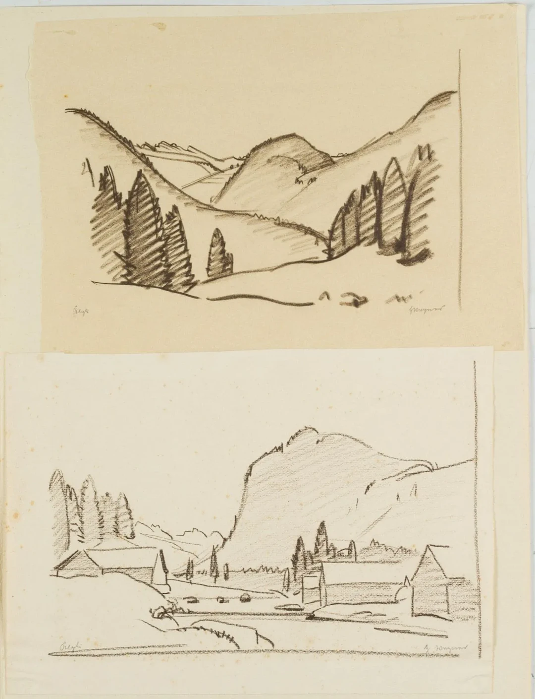 H. WAGNER (1885-1949), Two depictions of alpine landscapes, Chalk