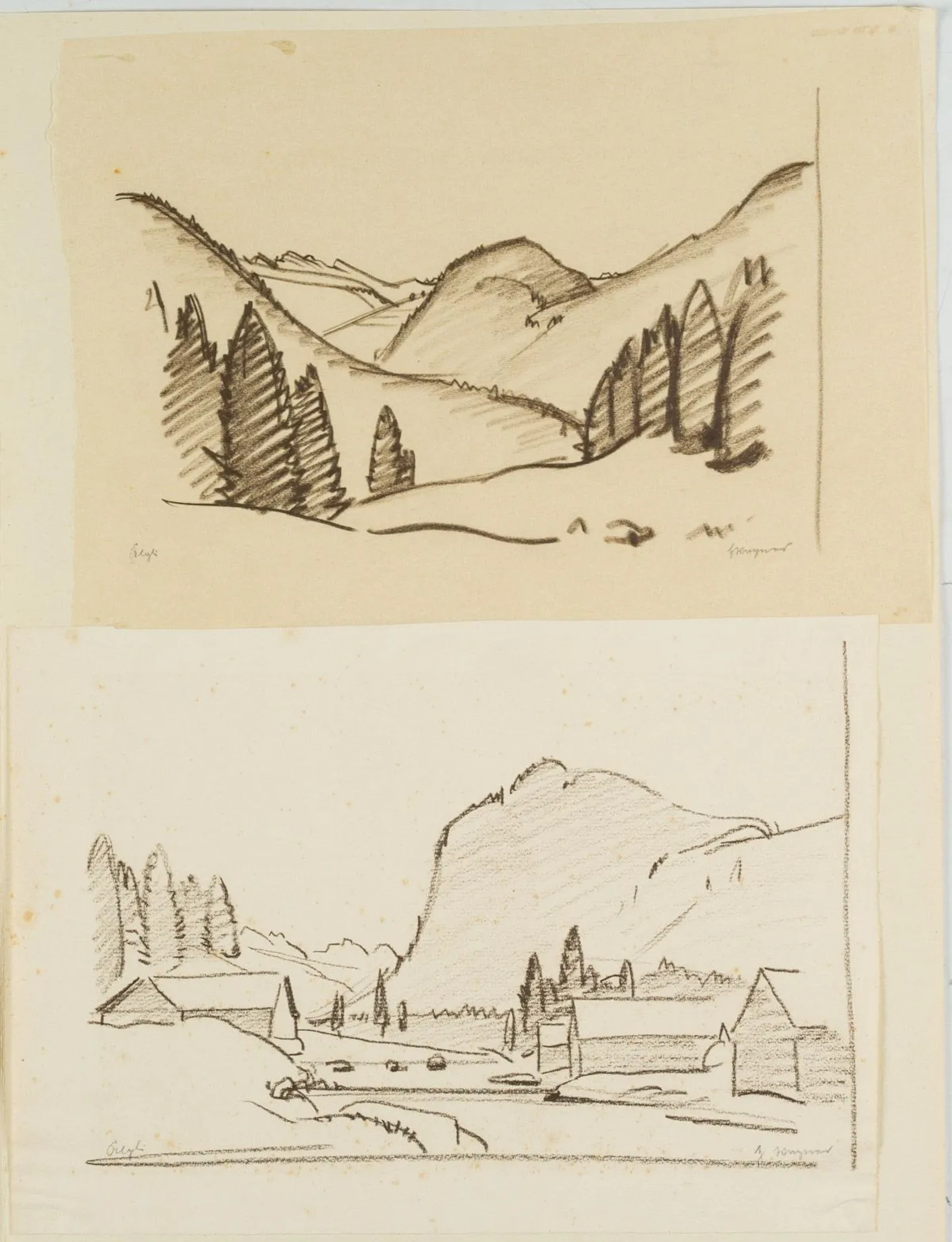 H. WAGNER (1885-1949), Two depictions of alpine landscapes, Chalk