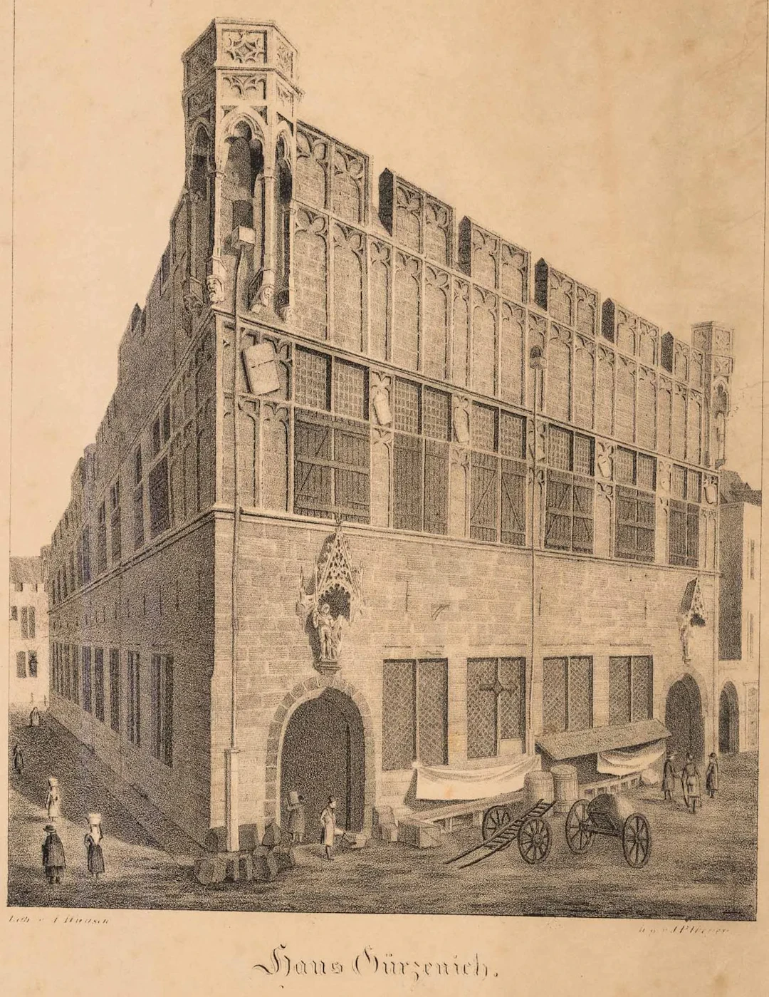 A. WÜNSCH (1800–1833), Gürzenich House, Cologne, 1827, lithograph