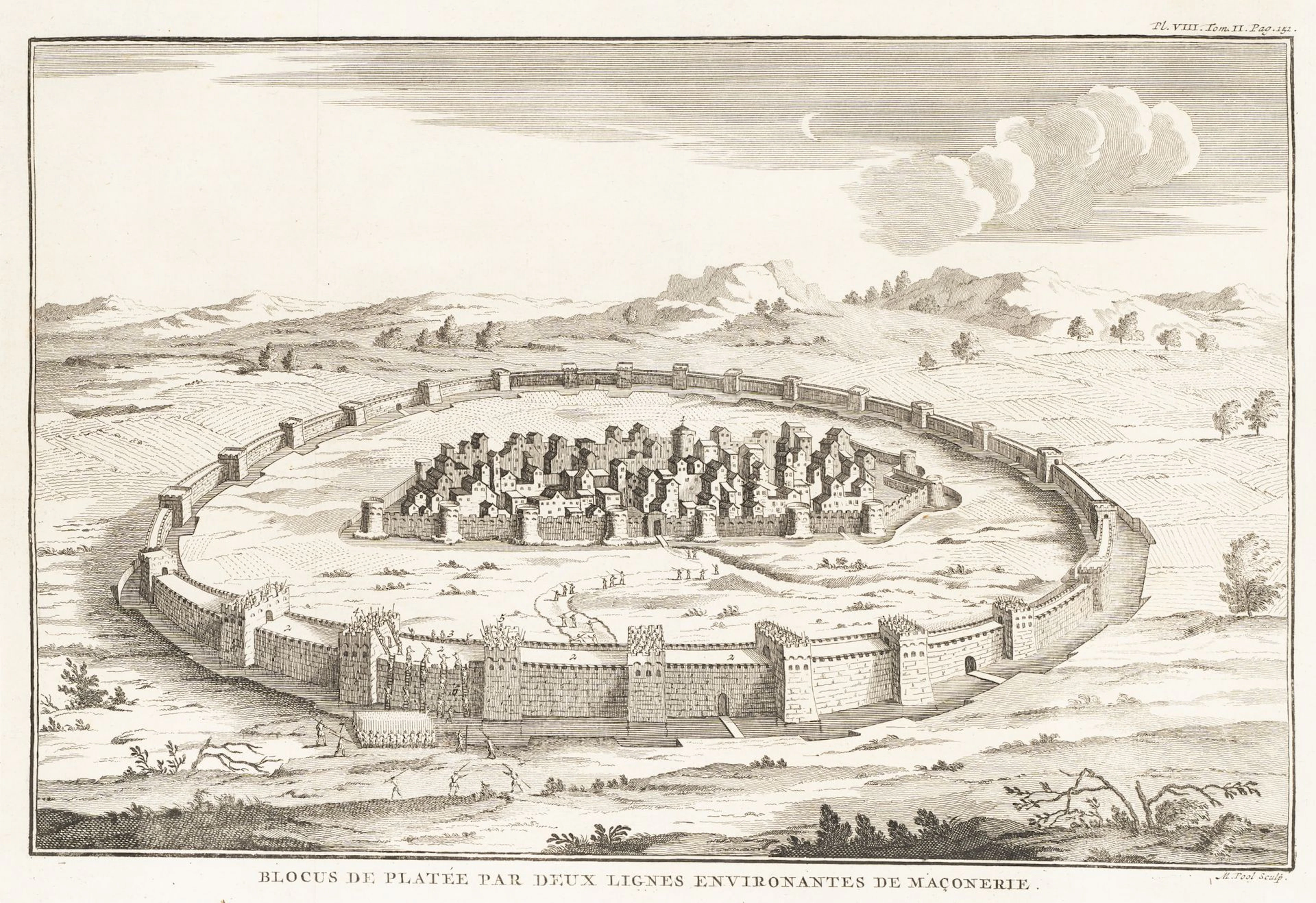 M. POOL (1670-1732), Ancient city under siege, Etching Matthys Pool