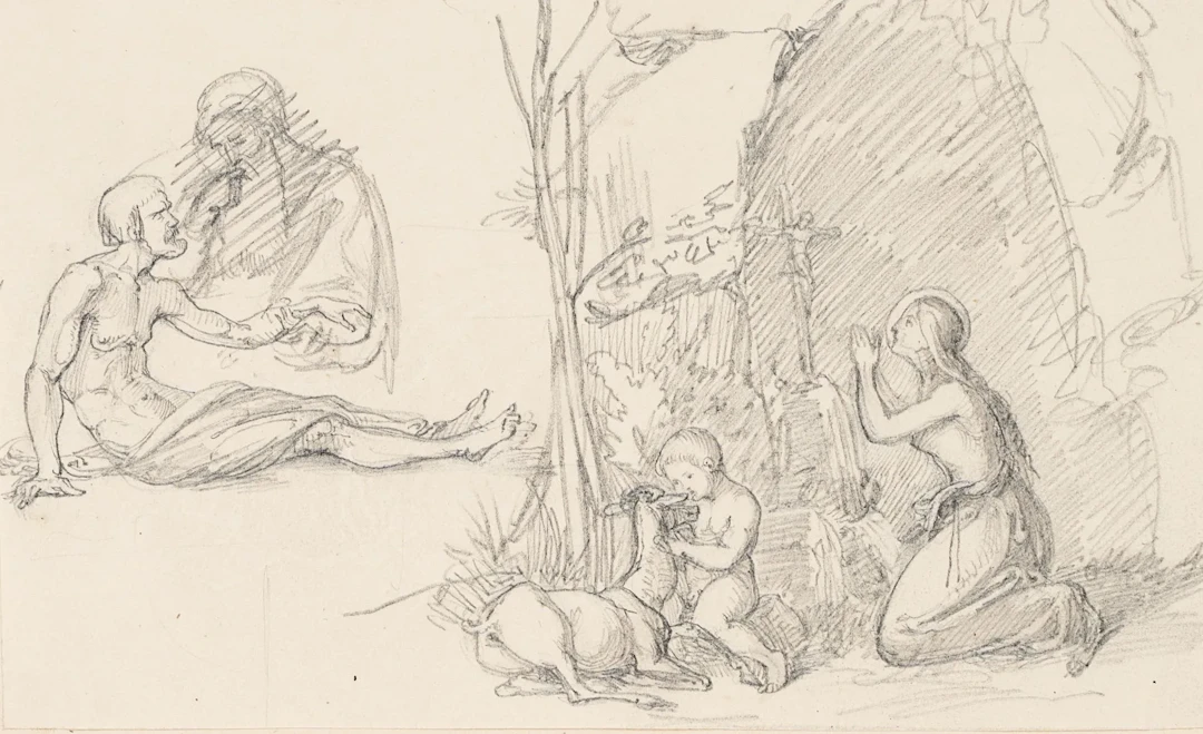 J. BOTTOMLEY (*1816), Religious sketch scene, around 1840, Pencil