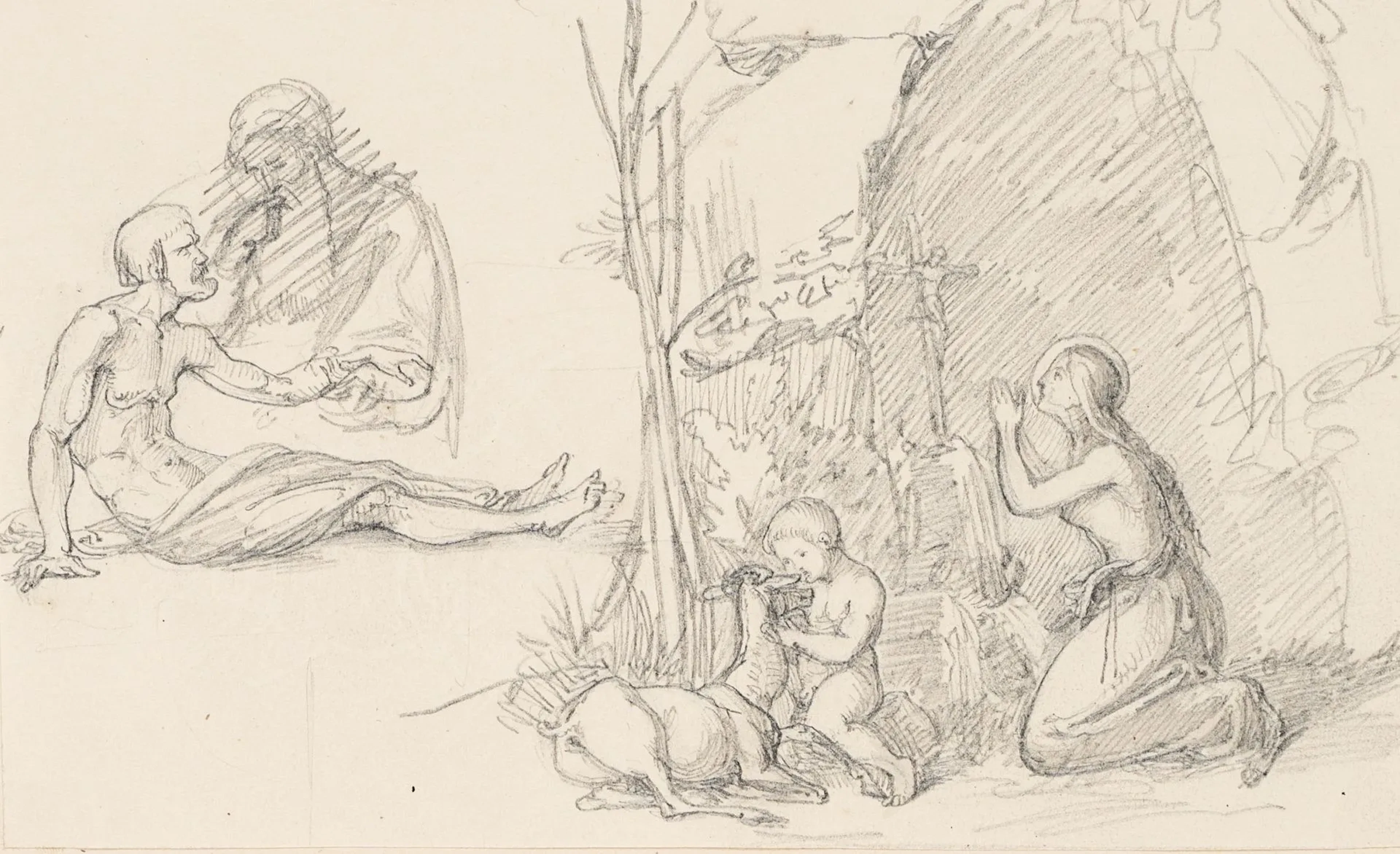 J. BOTTOMLEY (*1816), Religious sketch scene, around 1840, Pencil