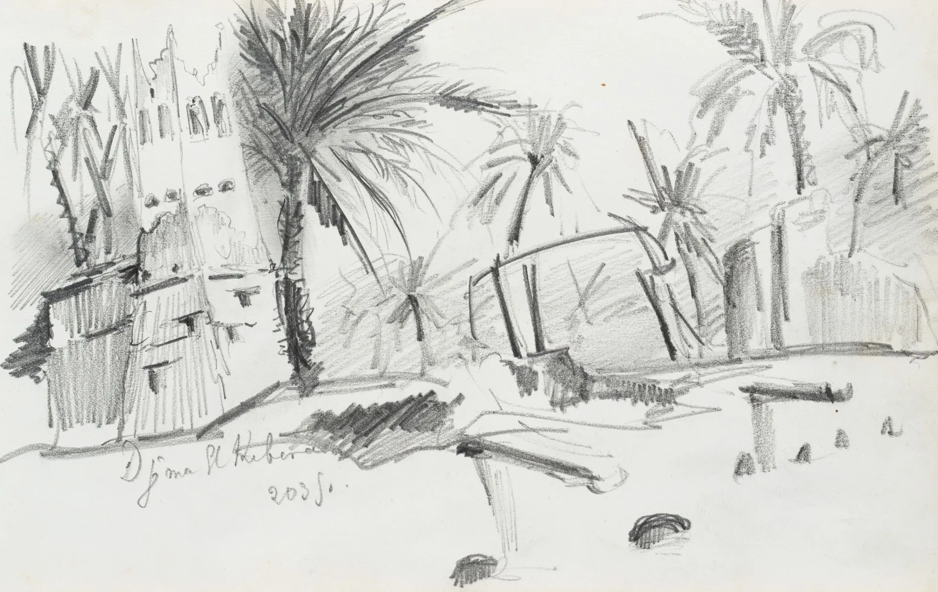 Unknown (19th century), Cityscape with palm trees. North Africa, 1850
