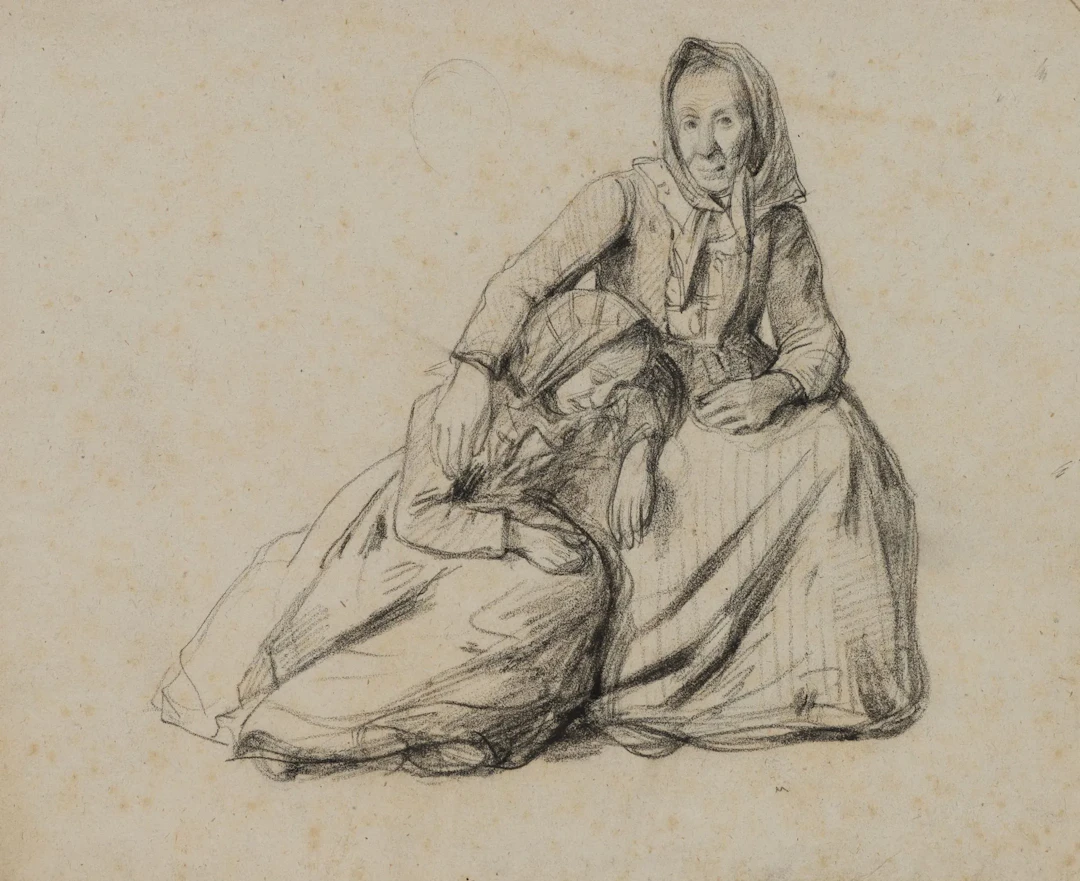 A. VIOLLET-LE-DUC (*1817), Two Women in Mourning, Pencil Adolphe Viollet-le-Duc