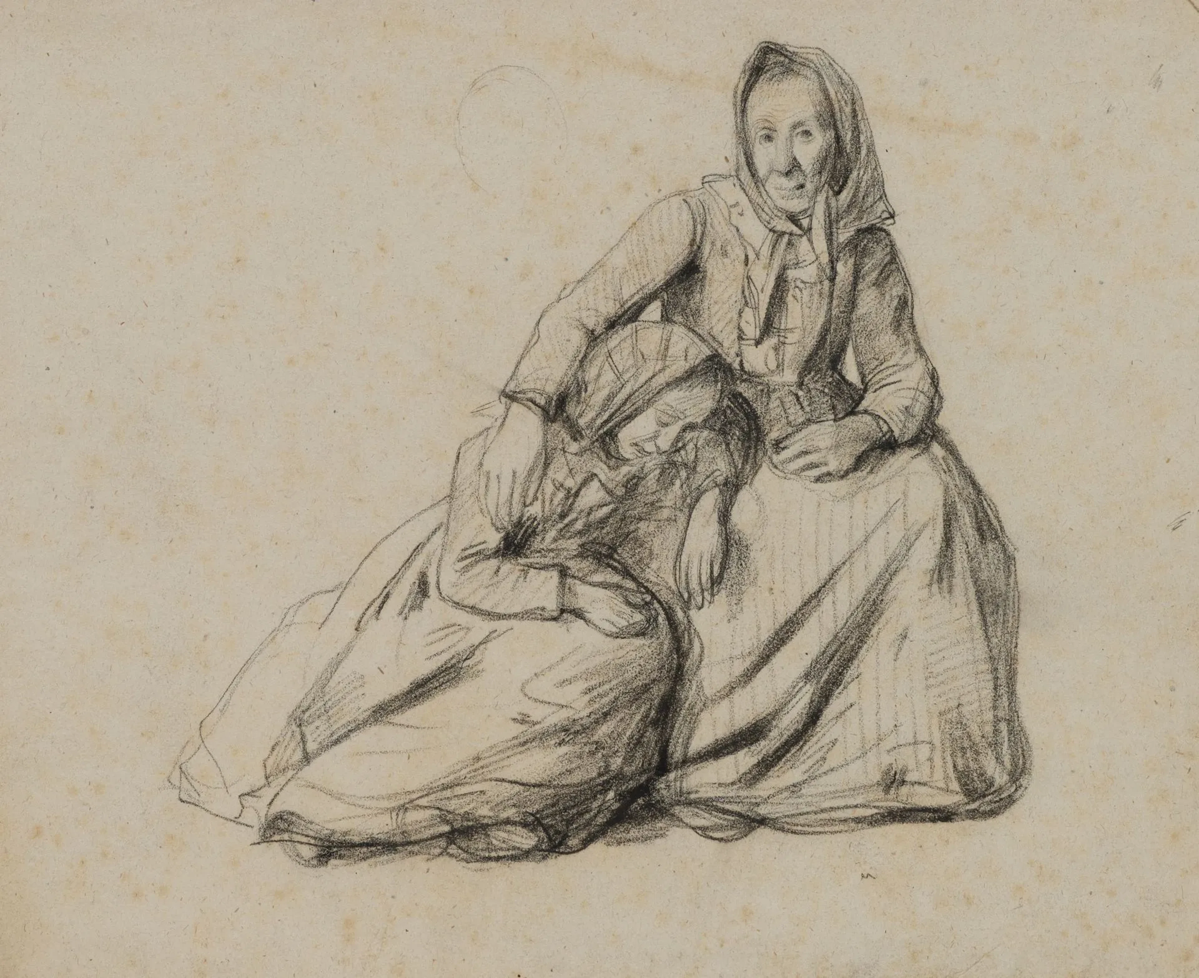 A. VIOLLET-LE-DUC (*1817), Two Women in Mourning, Pencil Adolphe Viollet-le-Duc
