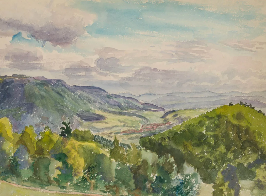 E. FÜRSTENAU (*1862), The Alps with a Village in the Valley, around