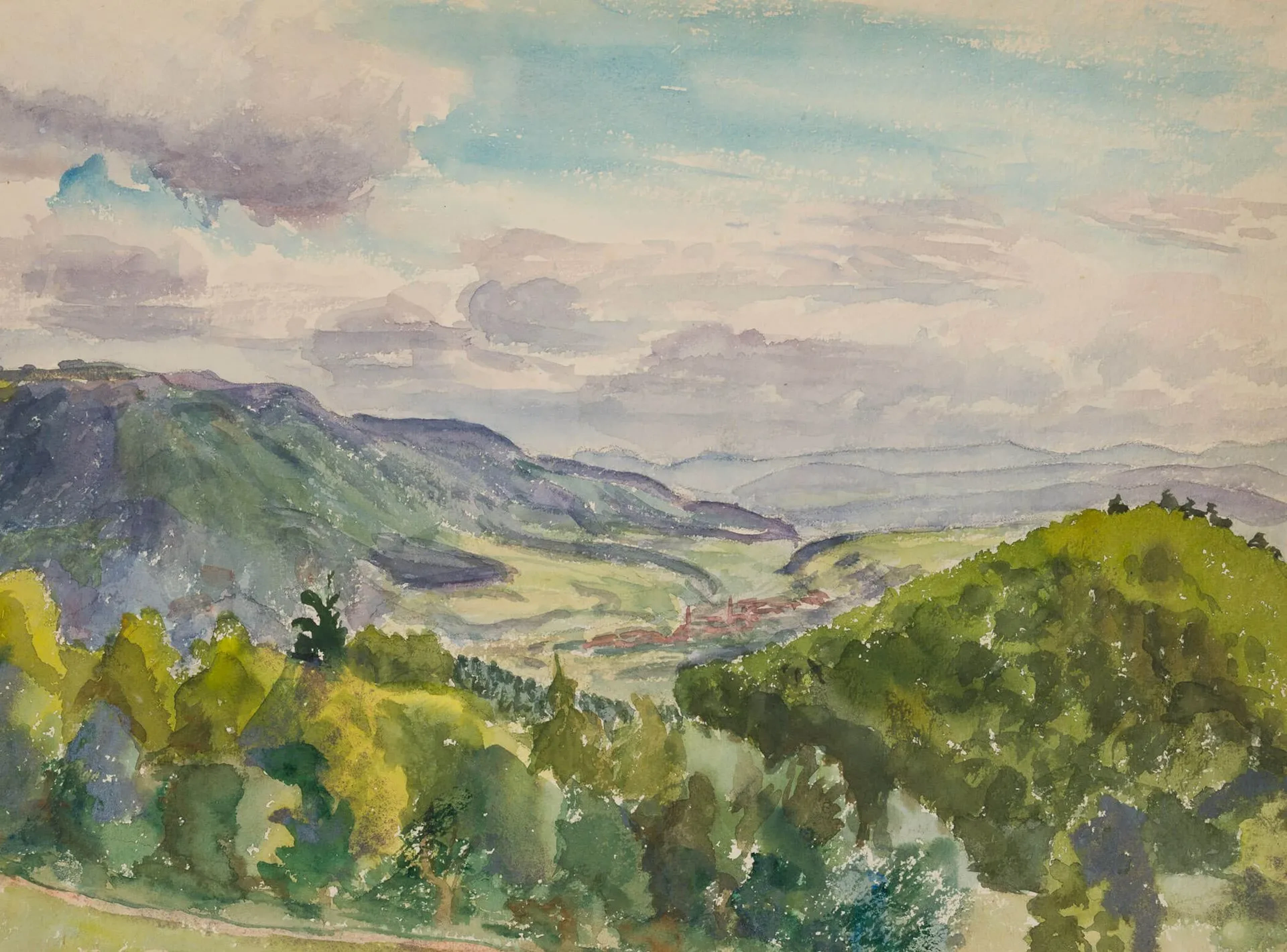 E. FÜRSTENAU (*1862), The Alps with a Village in the Valley, around
