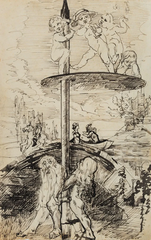 Unknown (19th), Children, knights and dwarves in front of a castle