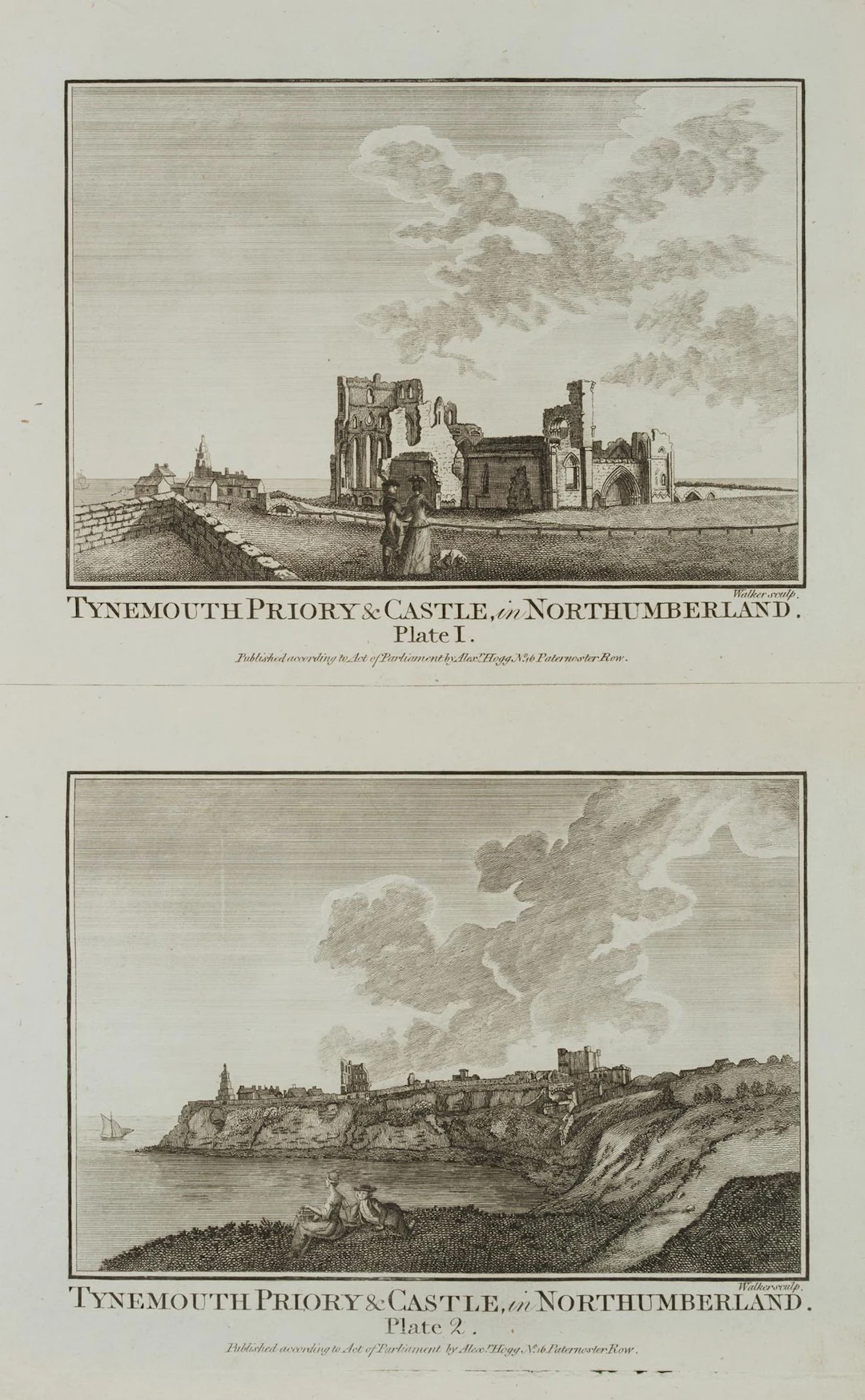 WALKER (18th), Tynemouth Priory & Castle, Copper engraving Walker