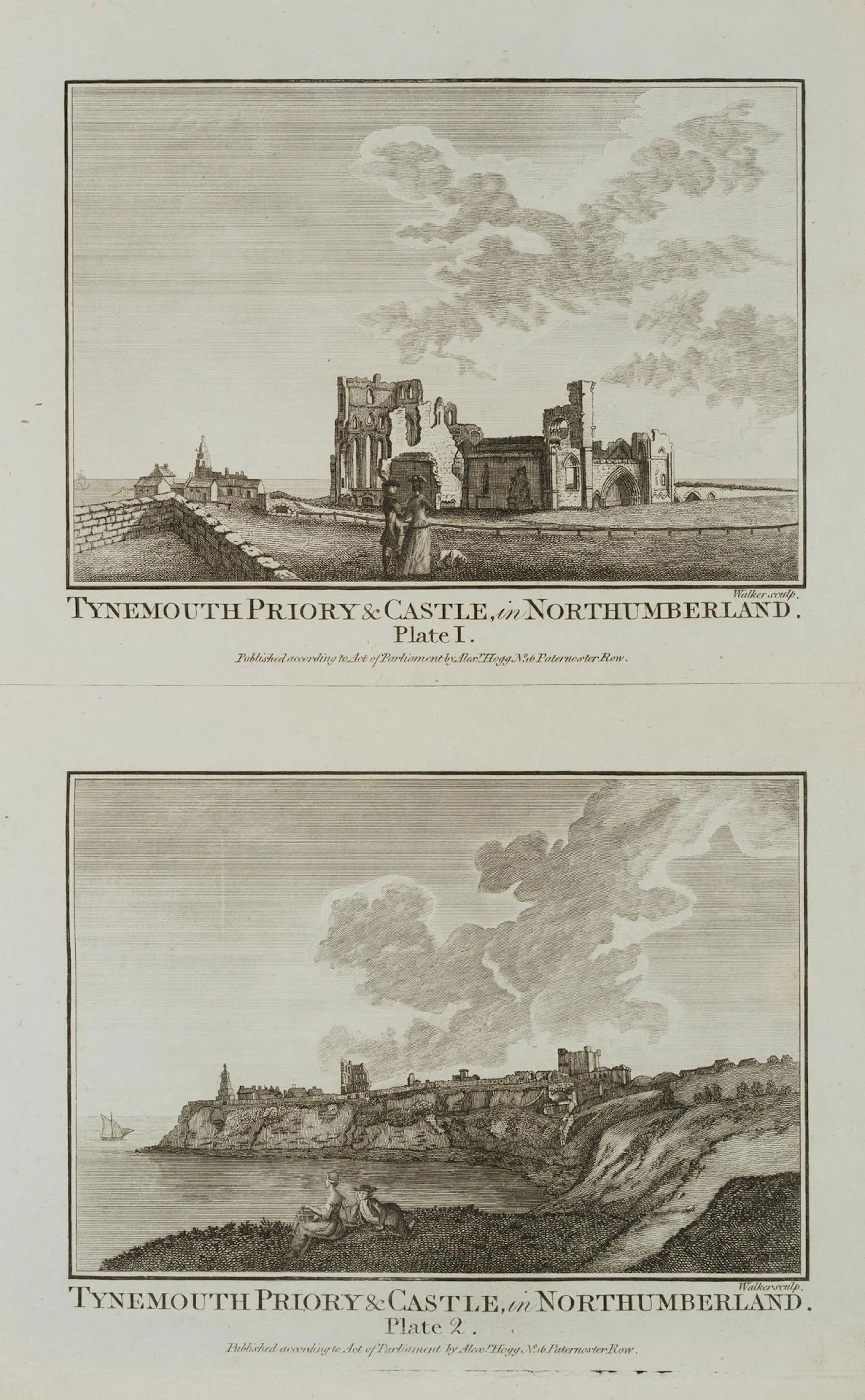 WALKER (18th), Tynemouth Priory & Castle, Copper engraving Walker