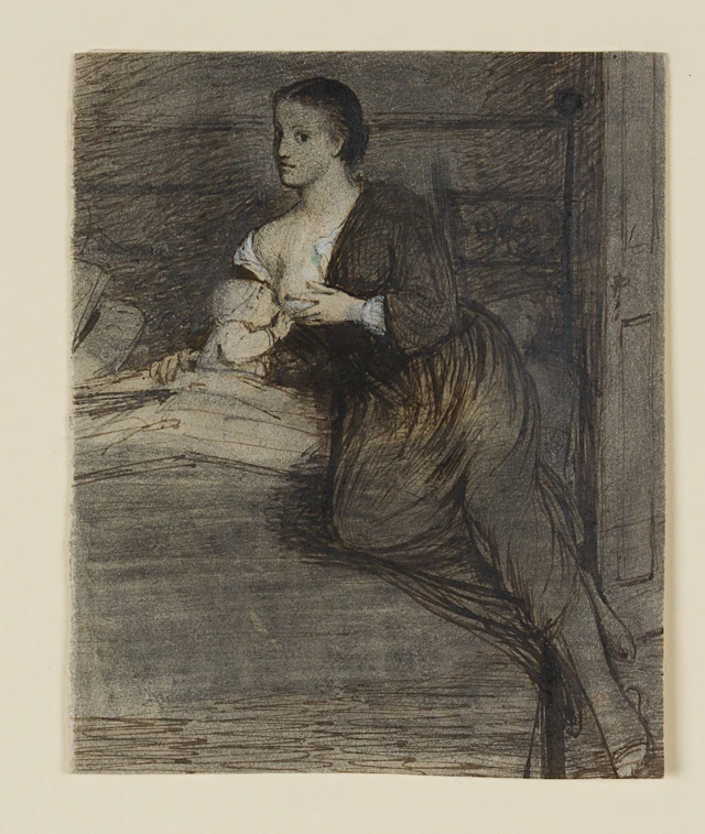 R. SCHICK (1840–1887), A Breastfeeding Woman, ca. 1870, Indian ink