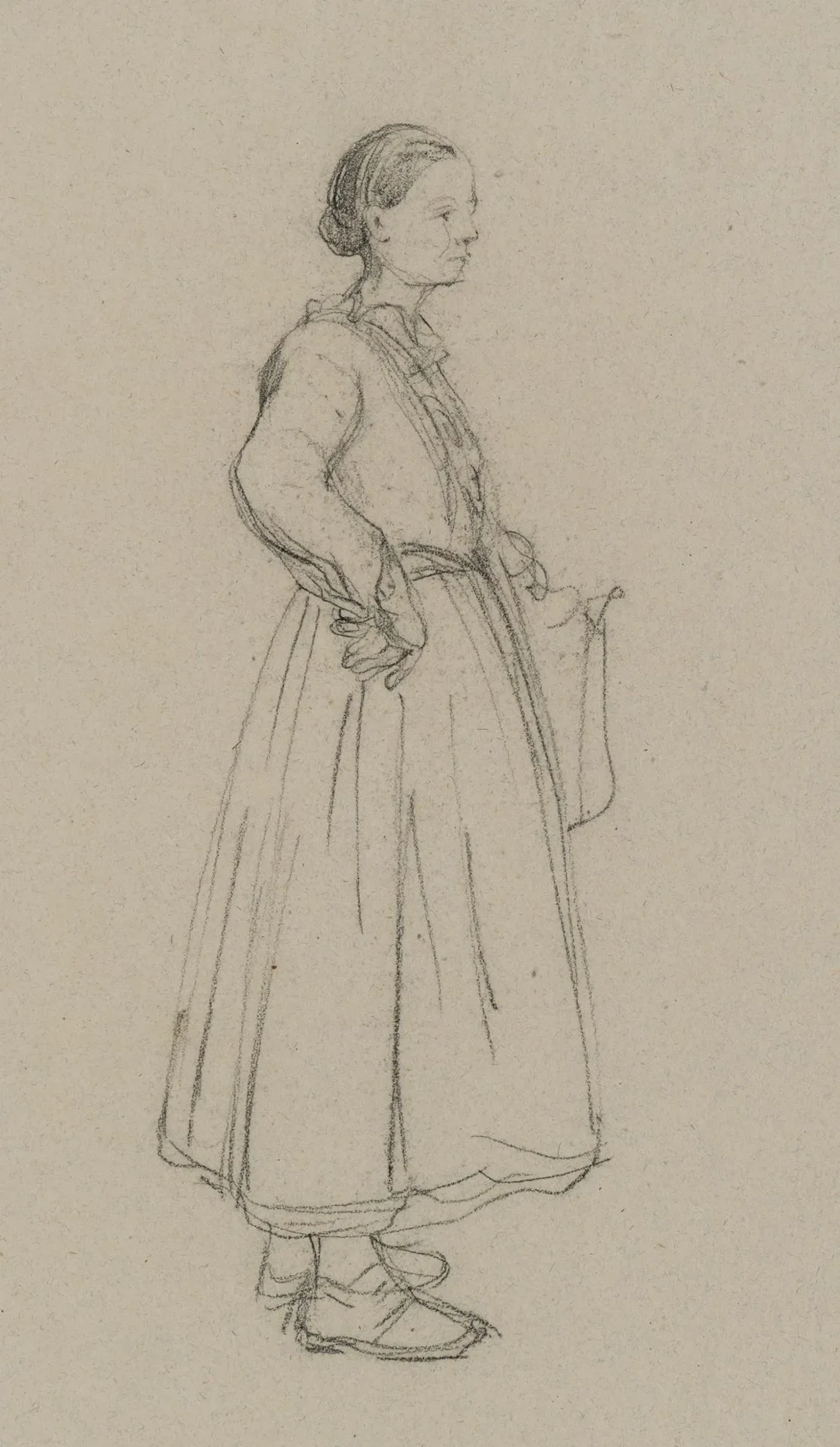 A. VIOLLET-LE-DUC (*1817), Standing Woman, Pencil Adolphe Viollet-le-Duc