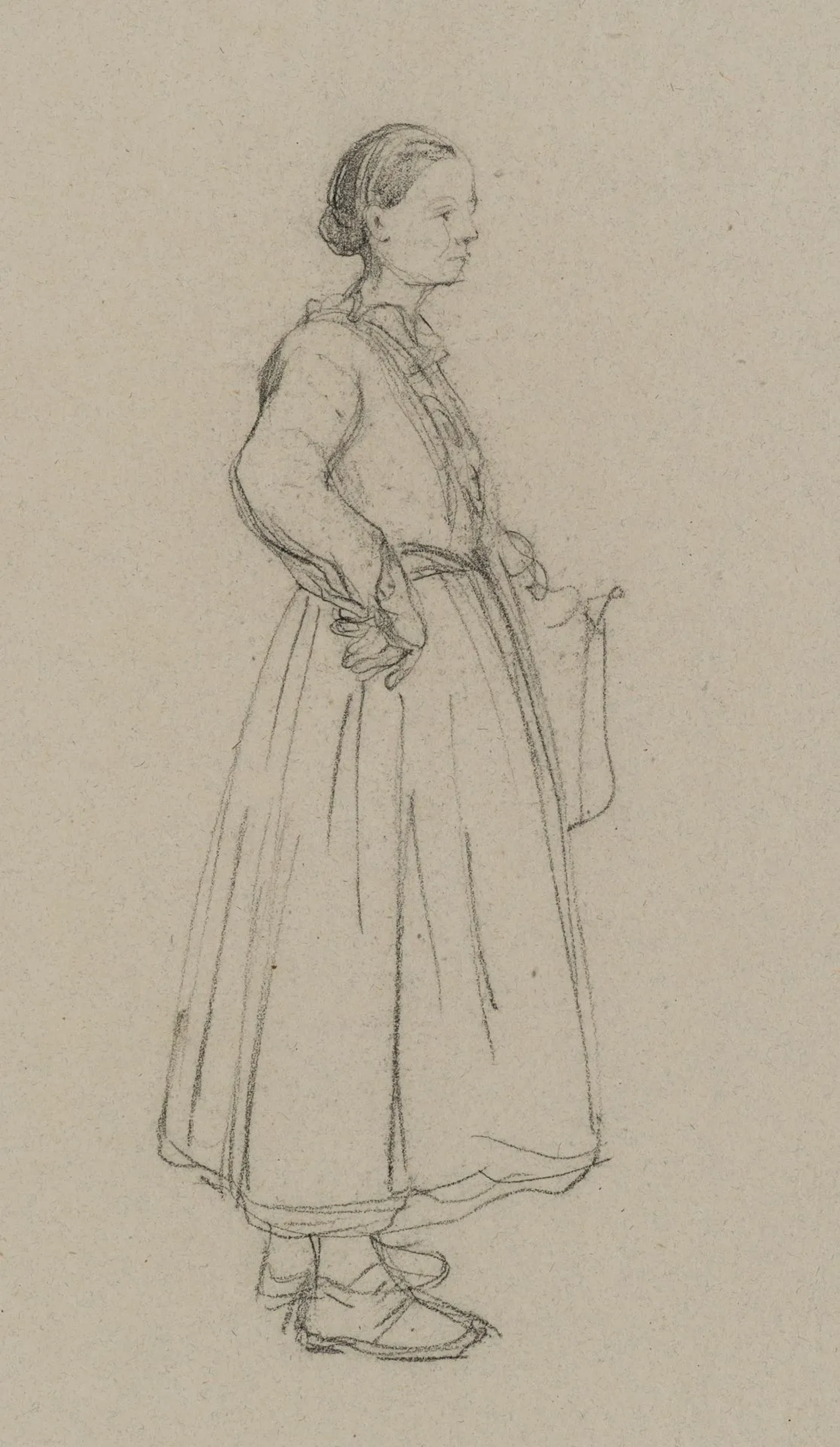 A. VIOLLET-LE-DUC (*1817), Standing Woman, Pencil Adolphe Viollet-le-Duc