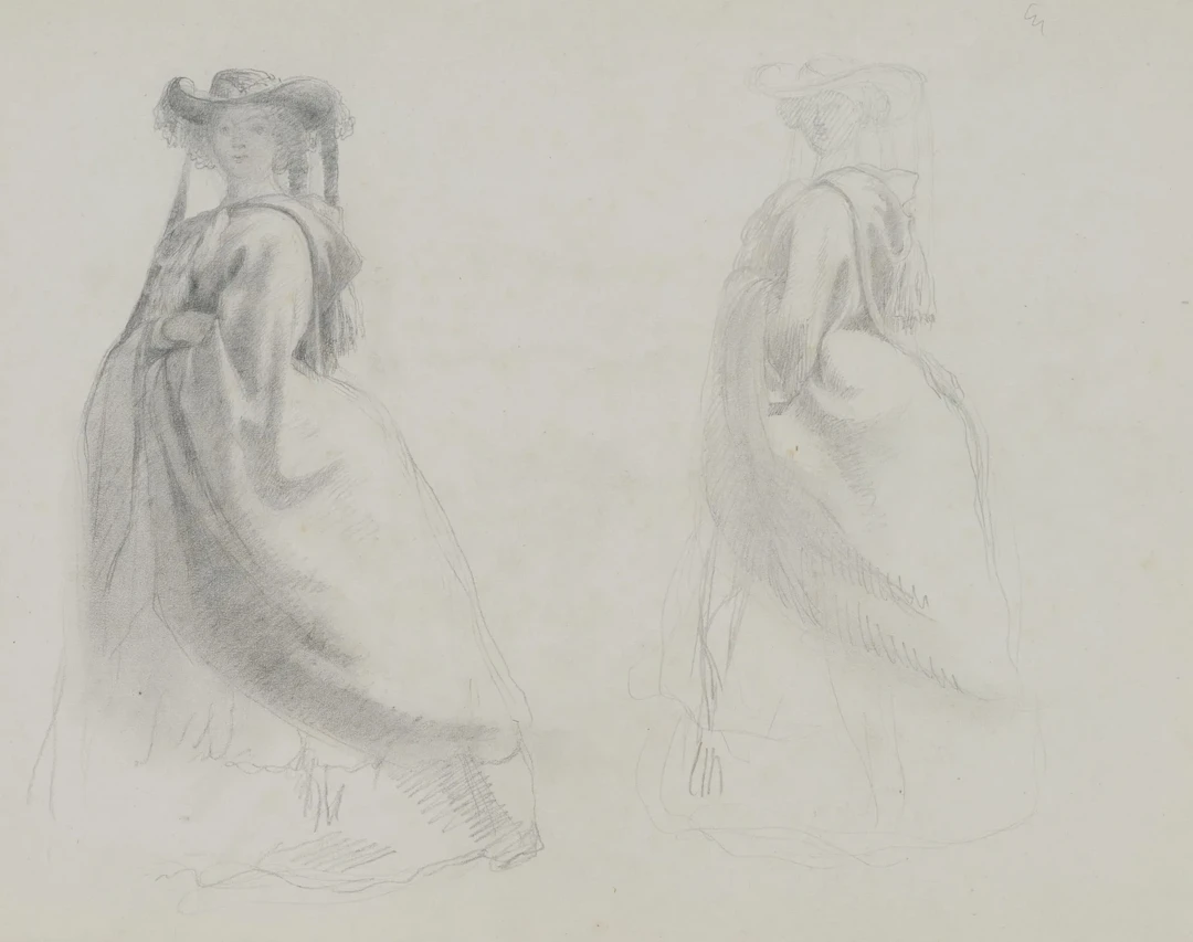 A. VIOLLET-LE-DUC (*1817), Standing Woman Wearing a Hat, Pencil Adolphe