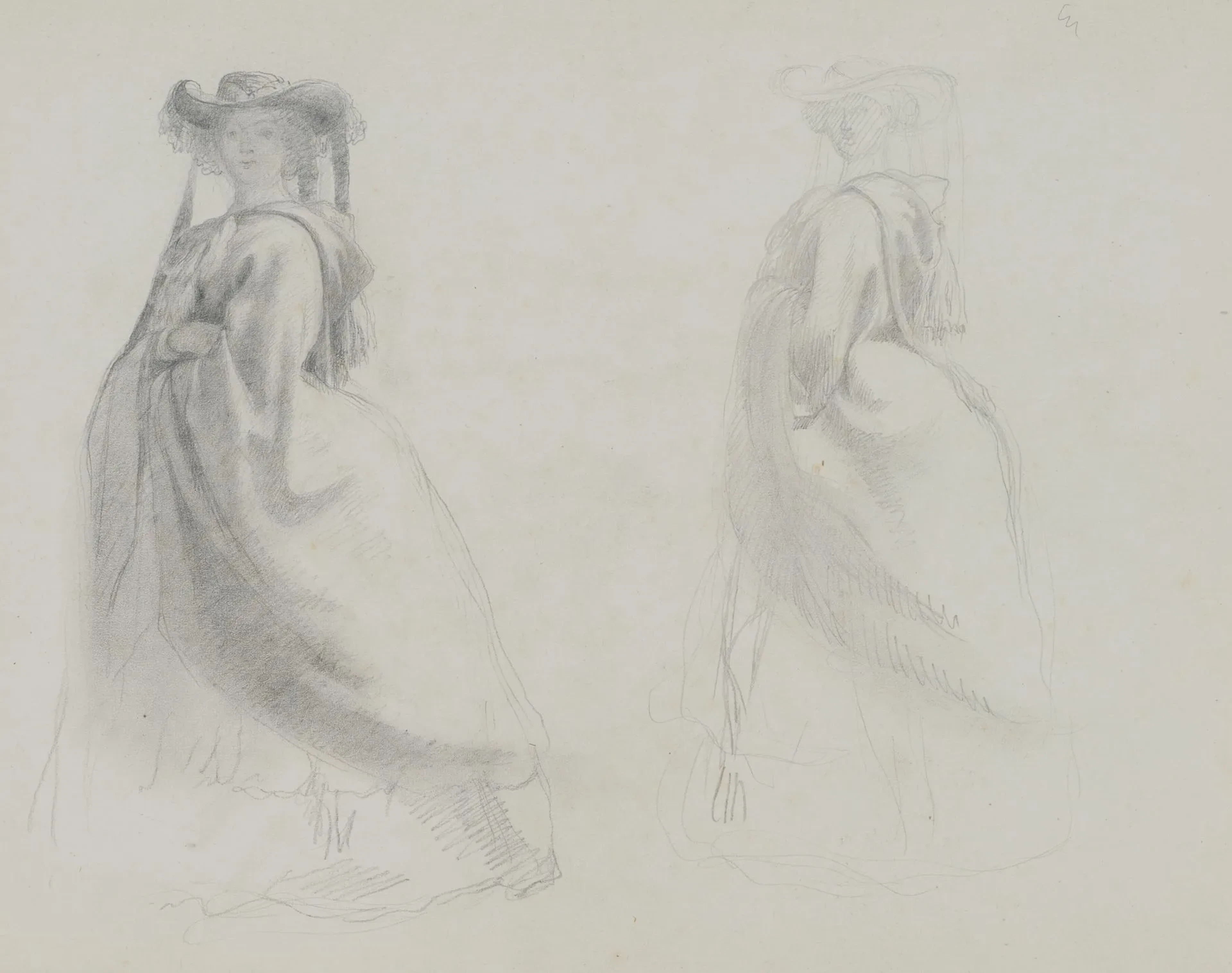 A. VIOLLET-LE-DUC (*1817), Standing Woman Wearing a Hat, Pencil Adolphe