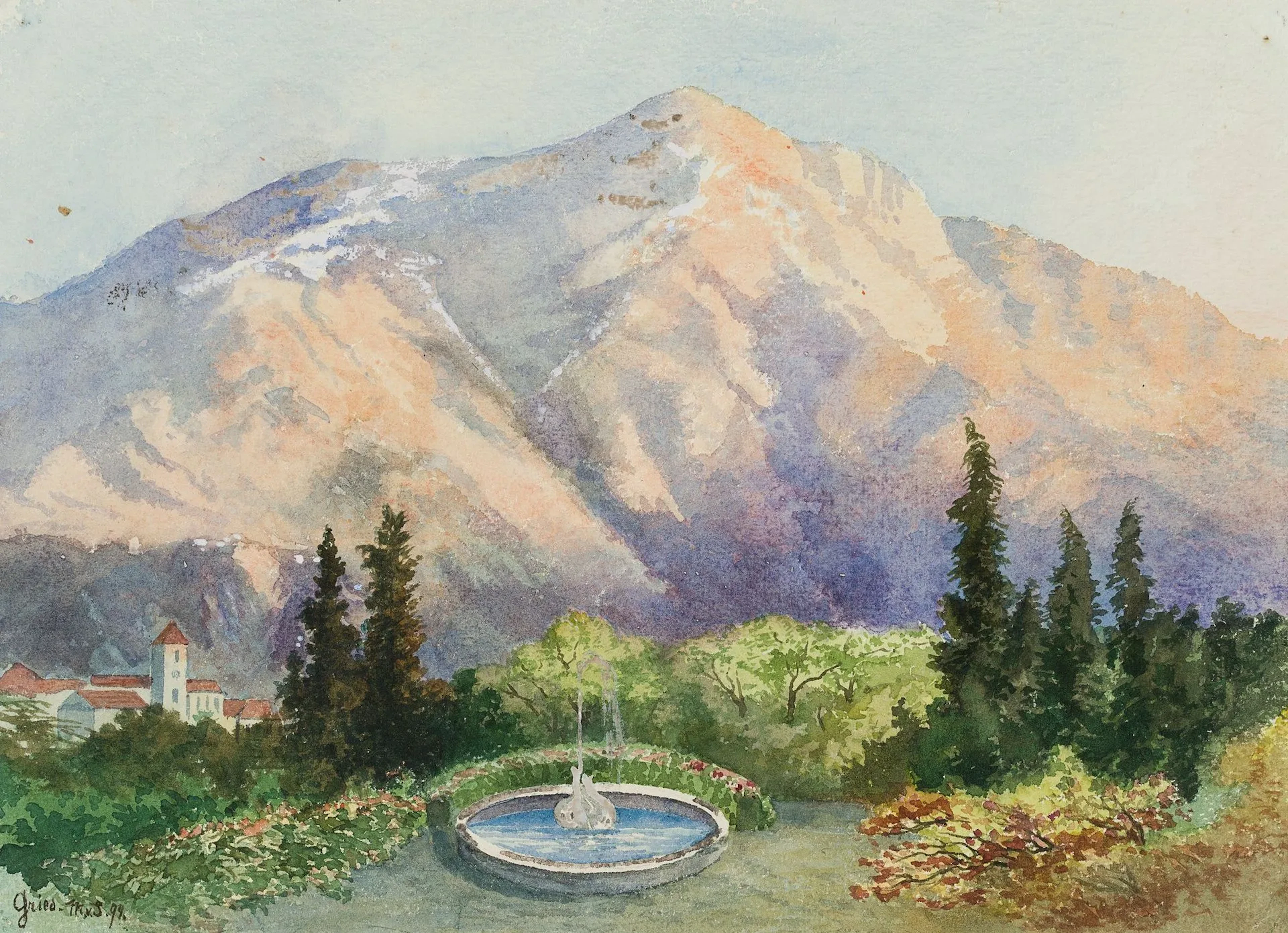 M. SAVIGNY (1831–1905), Gries near Bolzano with a Mountain, 1894