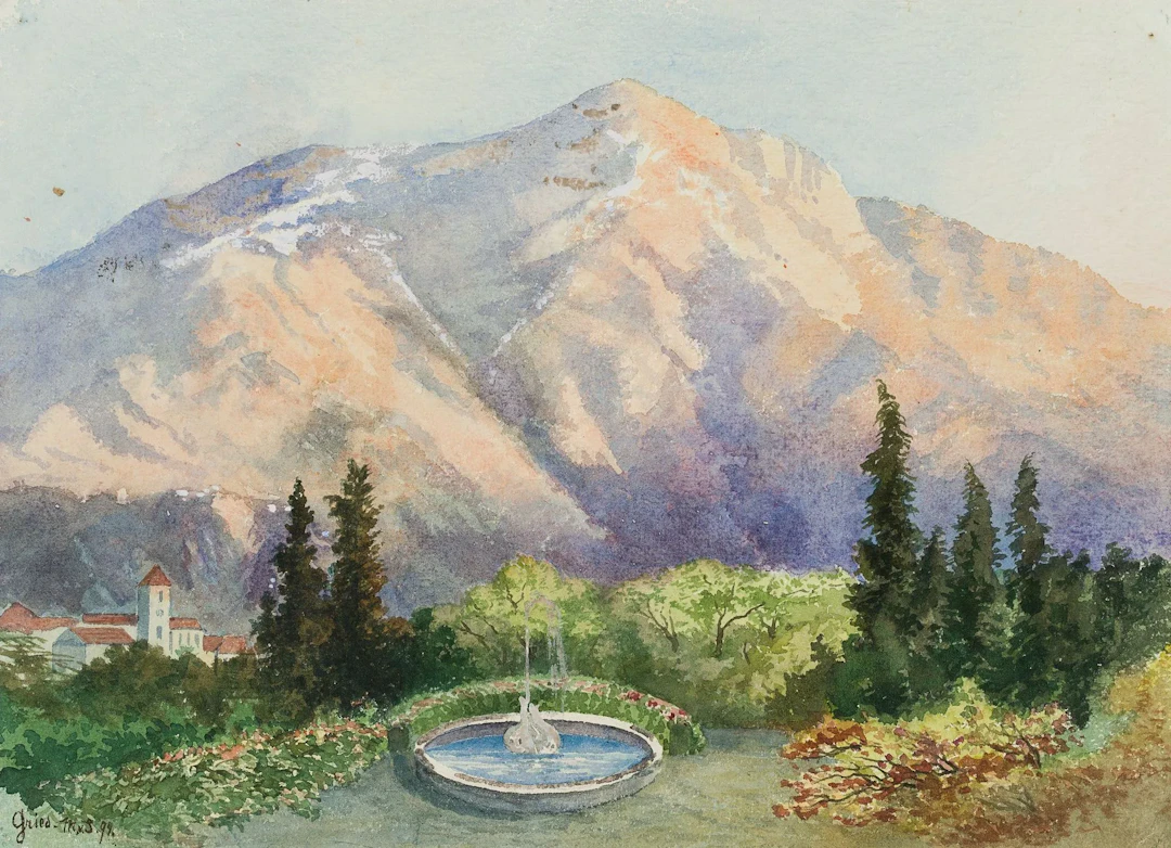 M. SAVIGNY (1831–1905), Gries near Bolzano with a Mountain, 1894