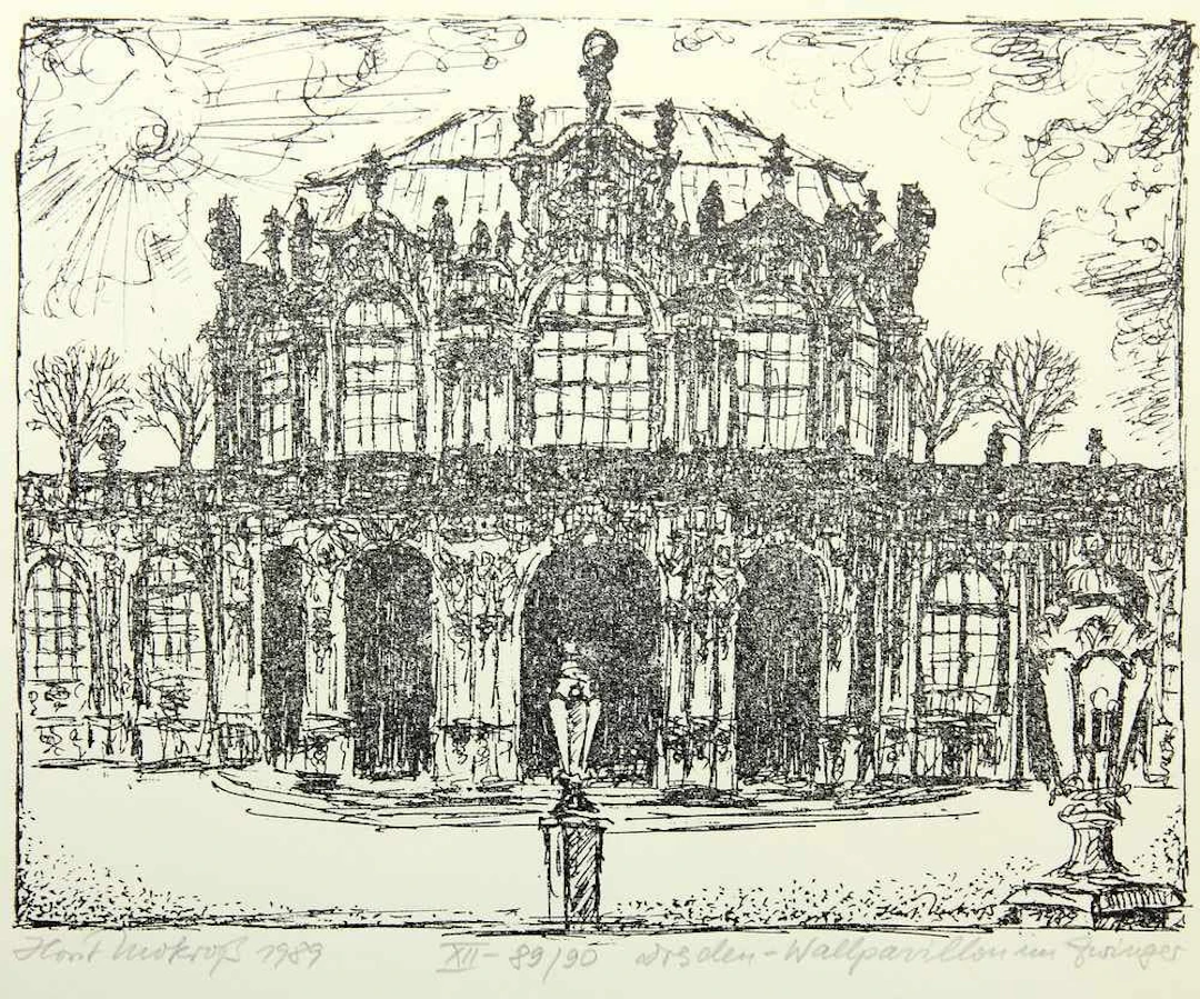 H. MOKROSS (20th), Wall Pavilion at the Zwinger in Dresden, 1989