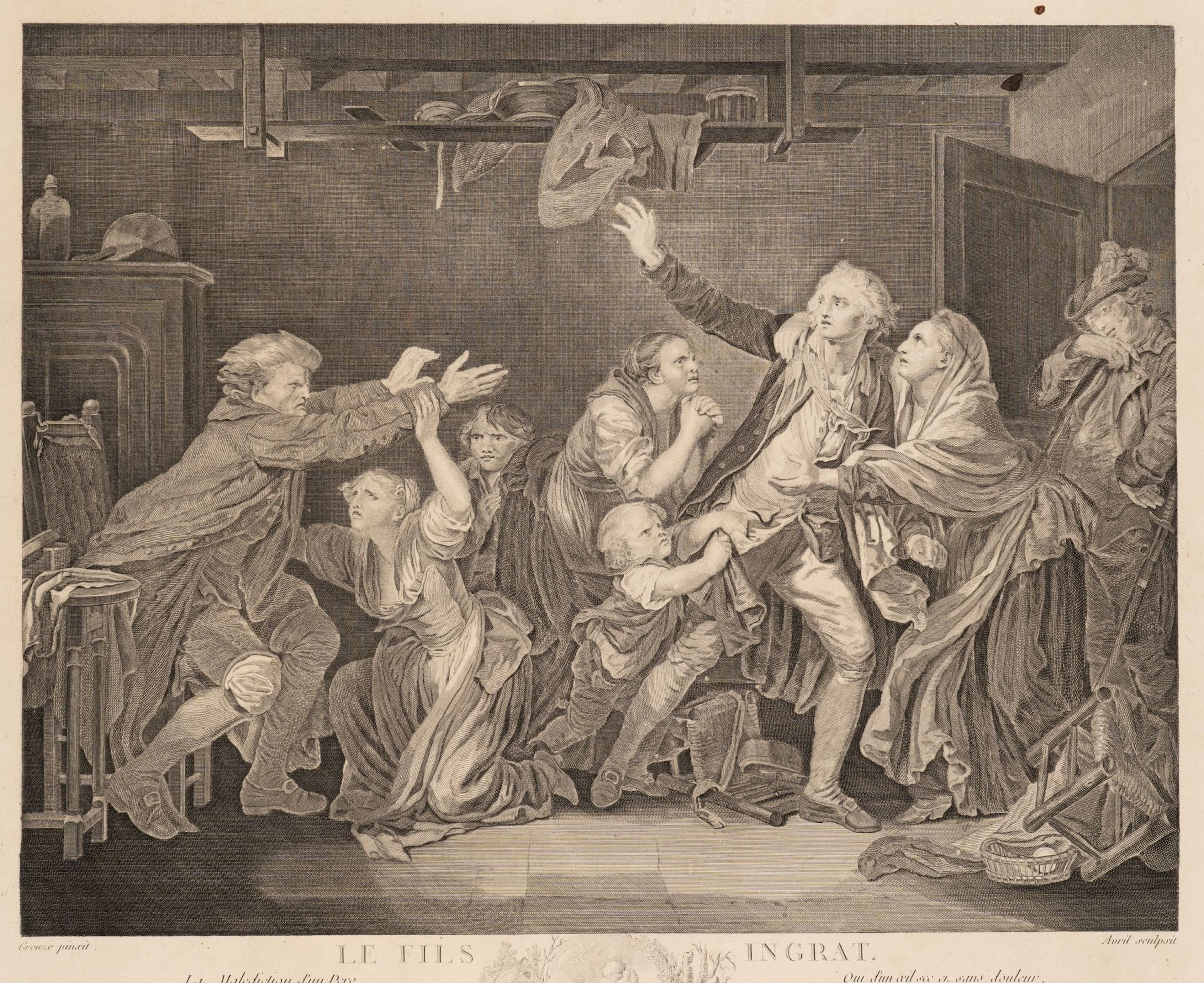 J. AVRIL (*1744) after GREUZE (*1725), The Ungrateful Son, Etching