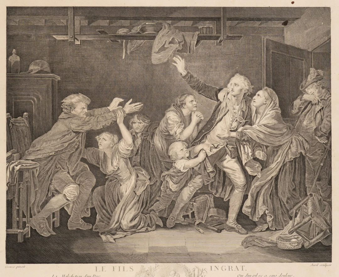 J. AVRIL (*1744) after GREUZE (*1725), The Ungrateful Son, Etching
