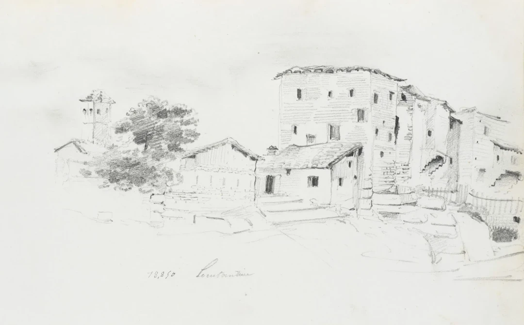 Unknown (19th century), View of the village. Clusters of buildings.