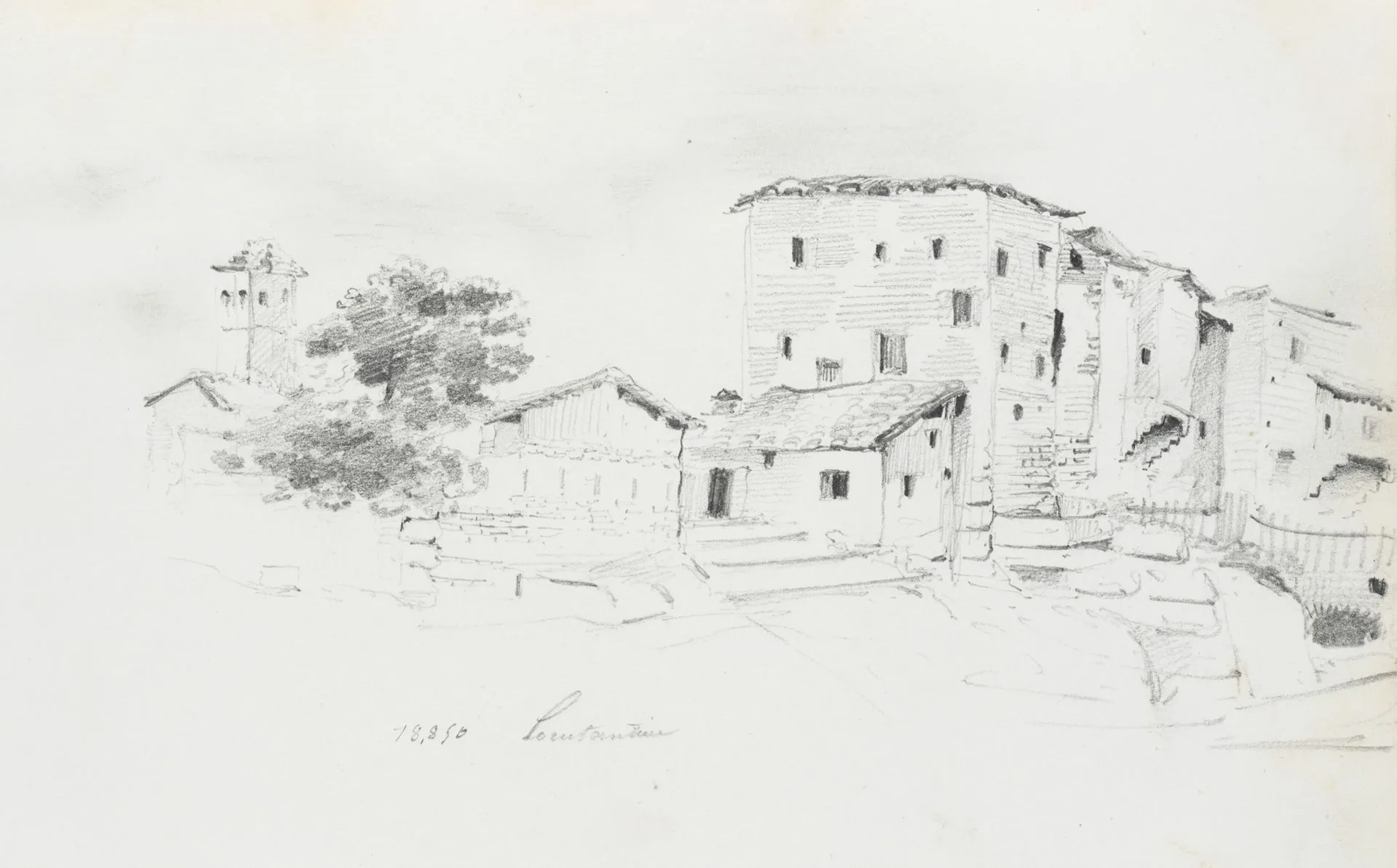 Unknown (19th century), View of the village. Clusters of buildings.