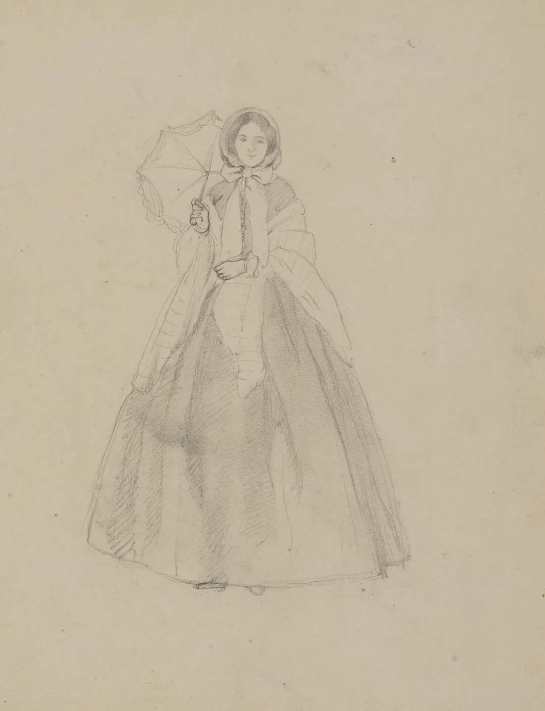 A. VIOLLET-LE-DUC (*1817), Woman with an Umbrella, Pencil Adolphe