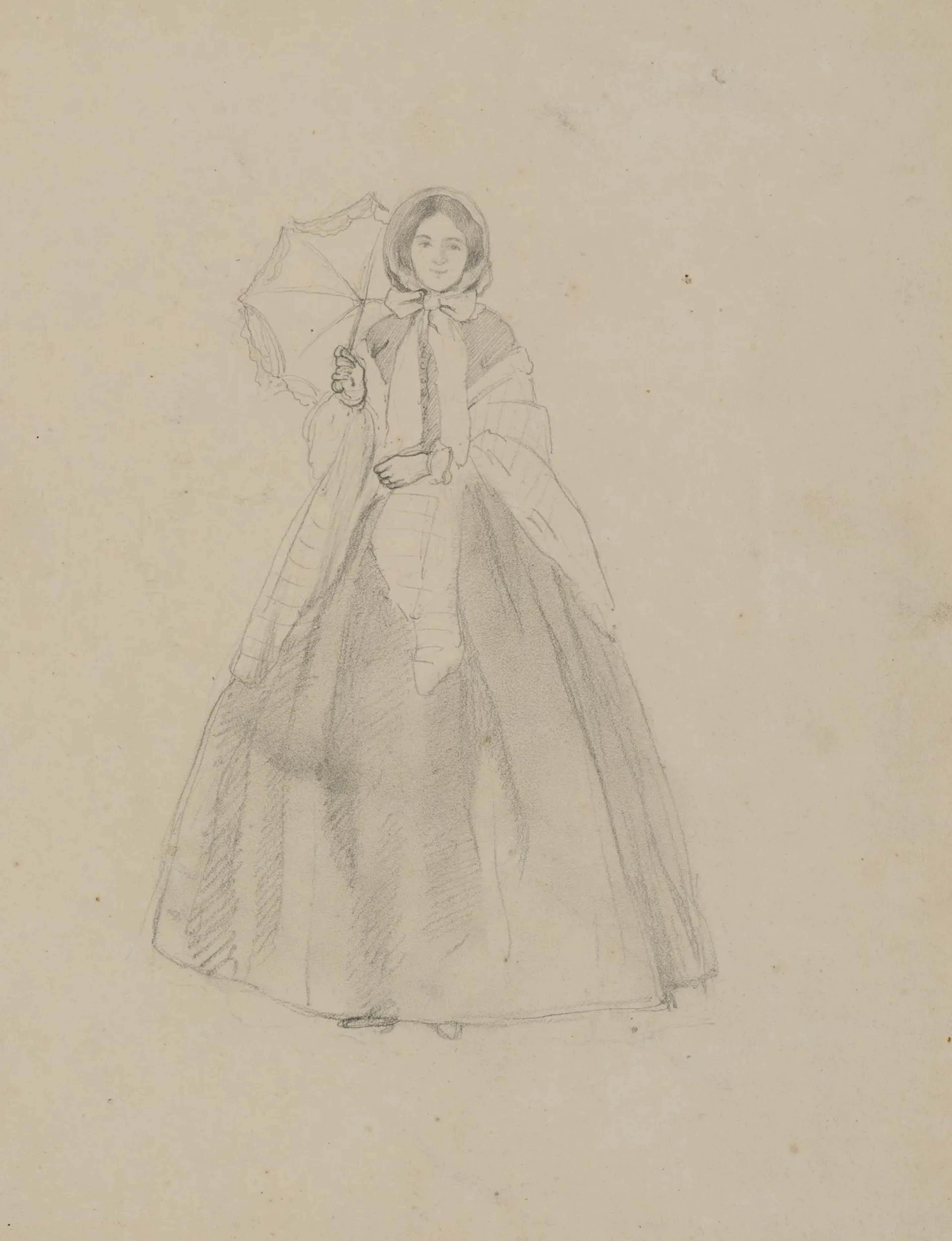 A. VIOLLET-LE-DUC (*1817), Woman with an Umbrella, Pencil Adolphe