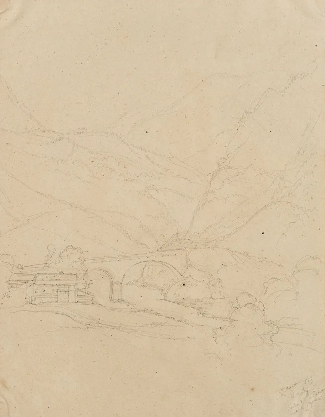 E. BRETENIÈRES (*1804), Bridge in the Reuss Valley, Gotthard Pass