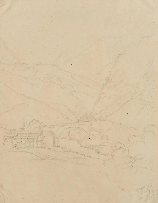 E. BRETENIÈRES (*1804), Bridge in the Reuss Valley, Gotthard Pass