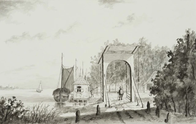 Unknown (19th century), Dutch coastal landscape, brush drawing Unknown