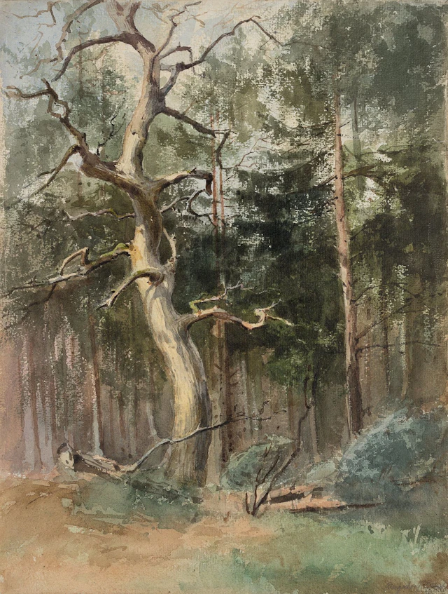 H. BARTELS (1856–1913), A Bare Tree in a Clearing, Watercolor Hans
