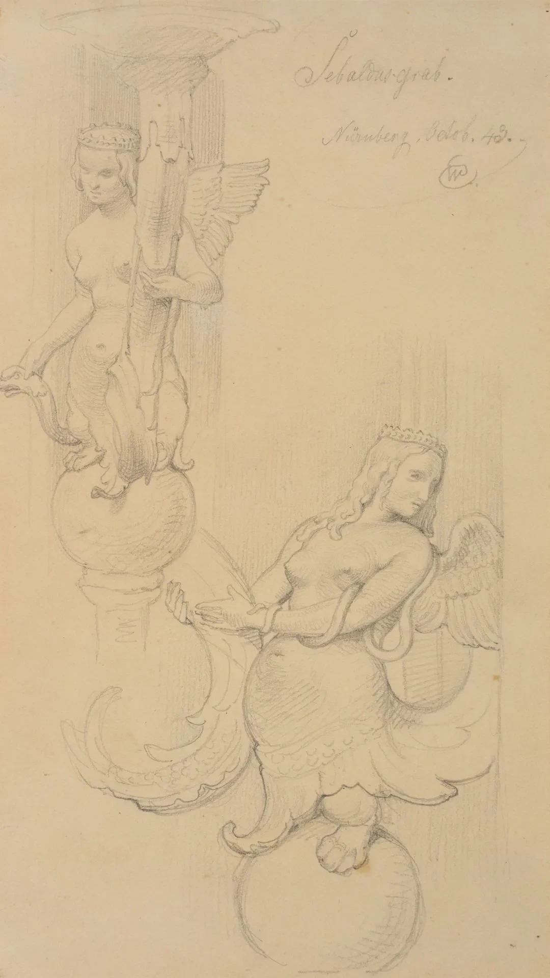 W. CAMPHAUSEN (*1818), Sebaldus’s Tomb. Candlestick Woman, Pencil