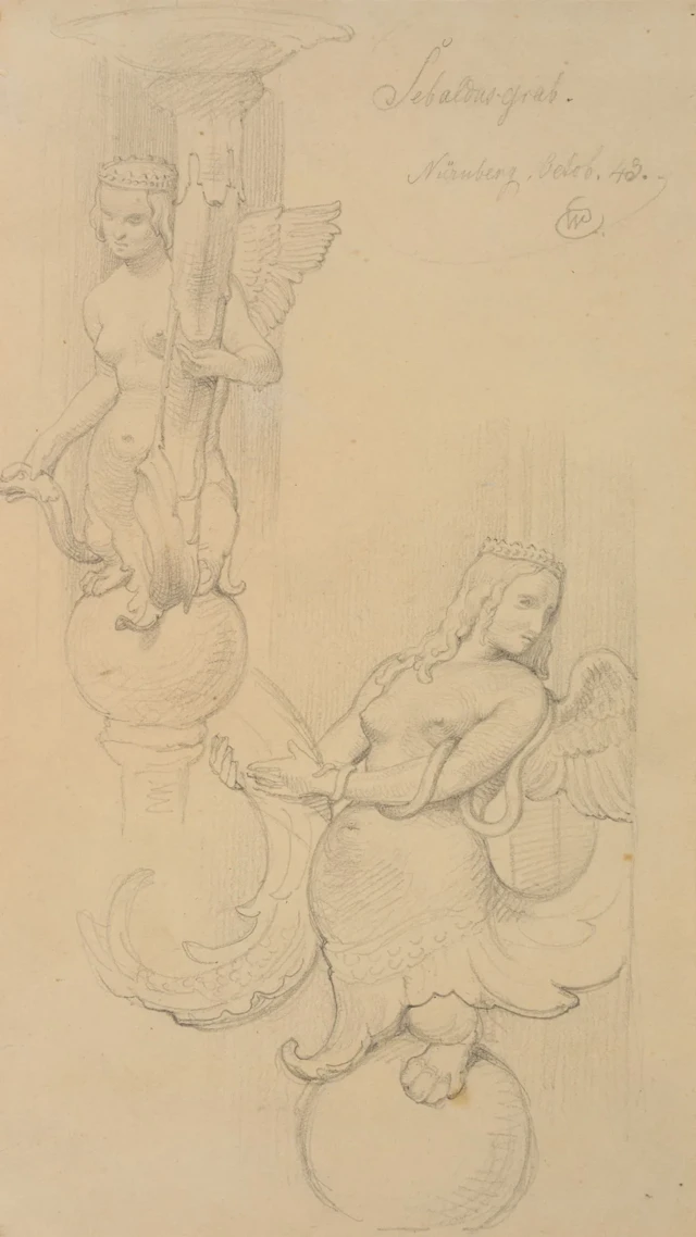 W. CAMPHAUSEN (*1818), Sebaldus’s Tomb. Candlestick Woman, Pencil