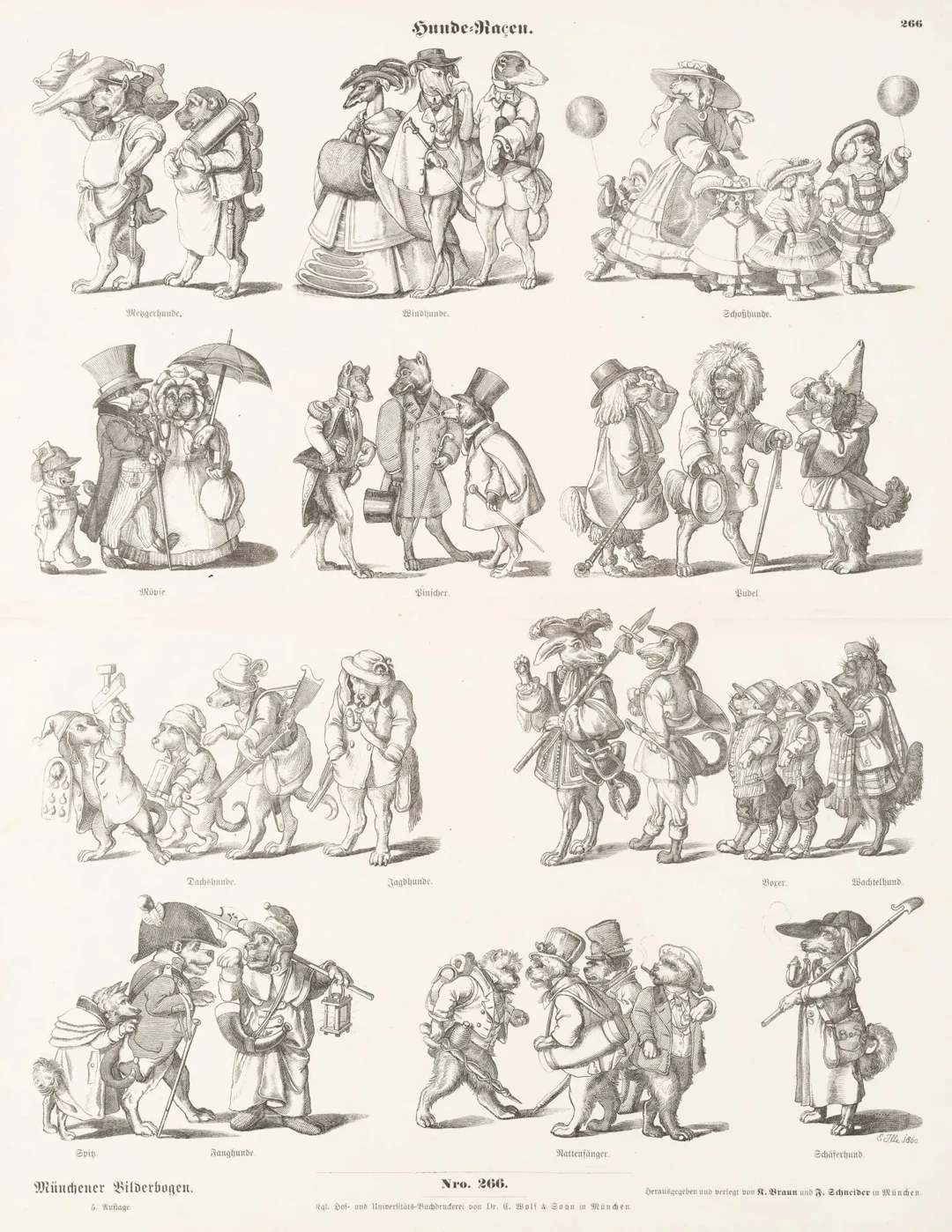 E. ILLE (1823–1900), Different Breeds of Dog, 1860, Wood engraving