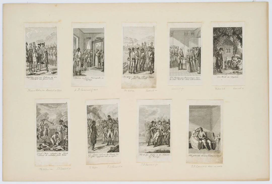P. LAMINIT (*1773) after WEBER (*1761), Sheet with 9 historical illustrations