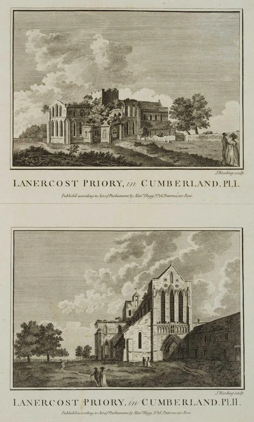 J. WOODING (1788-1790), Lanercost Priory, in Cumberland, Etching J.