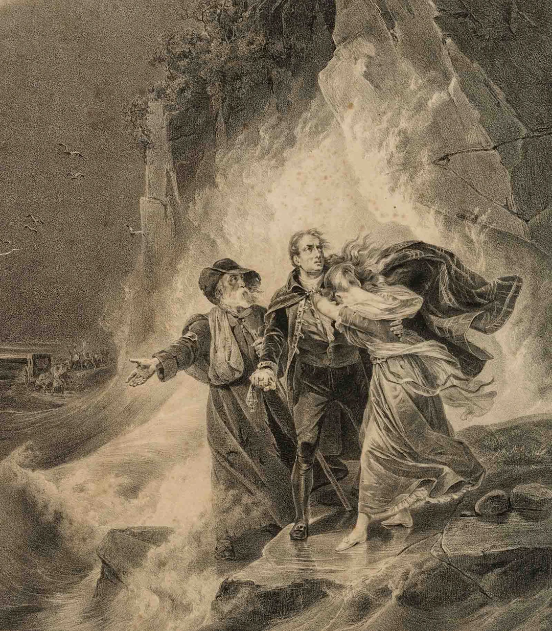 Unknown (19th century), A Storm Off a Rocky Coast, Lithograph Unknown