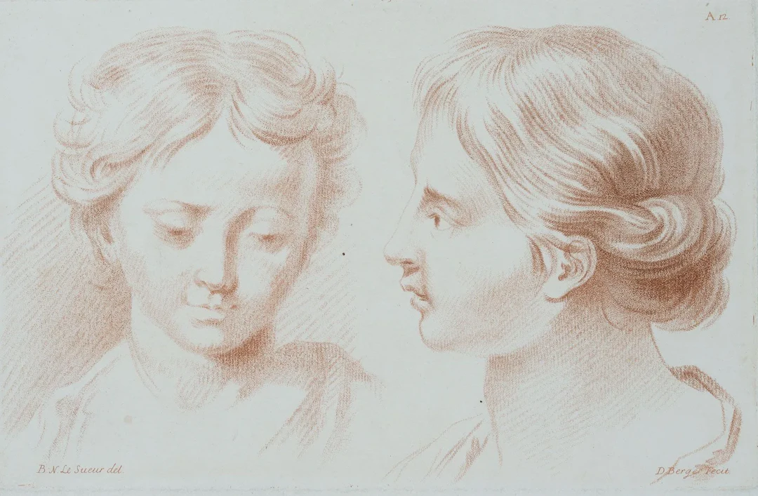 D. BERGER (*1744) after SUEUR (*1691), Head studies of a young girl