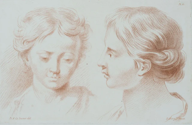 D. BERGER (*1744) after SUEUR (*1691), Head studies of a young girl