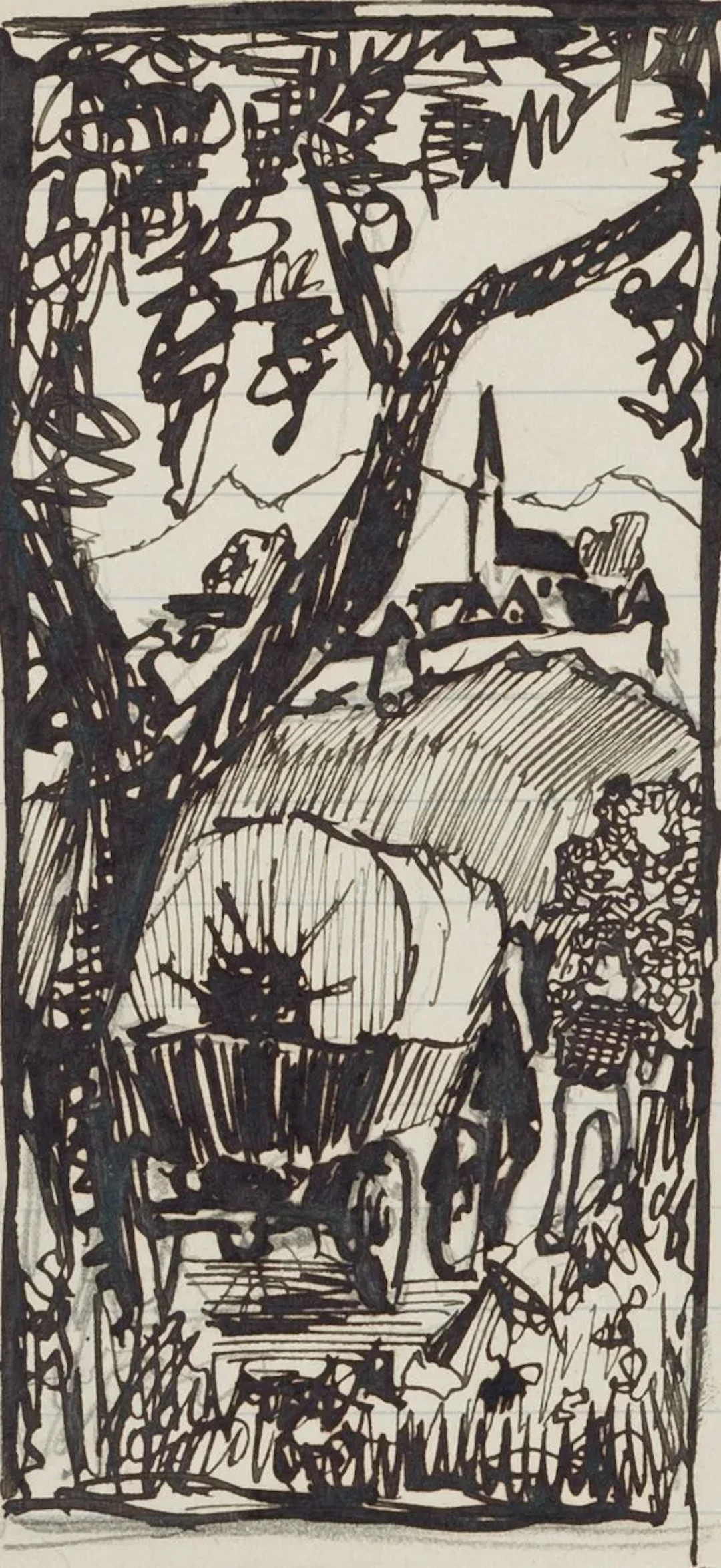 B. BURGER (1892–1968), A Covered Wagon in a Landscape, Pen Drawing