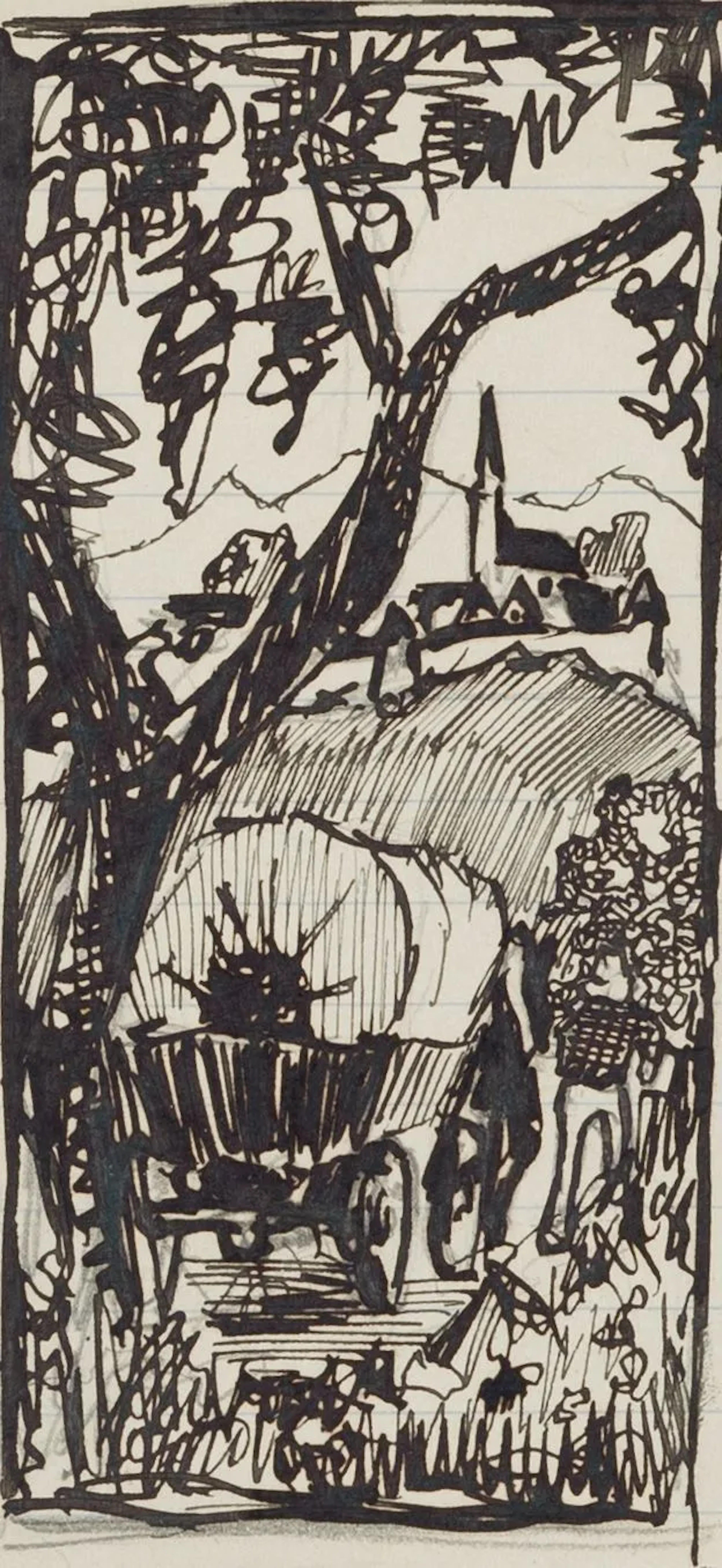 B. BURGER (1892–1968), A Covered Wagon in a Landscape, Pen Drawing