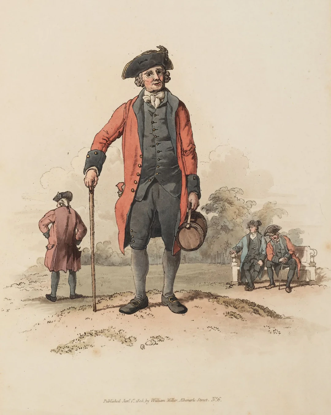 Unknown (19th century), A Retired Soldier in the Park, 1805, aquatint