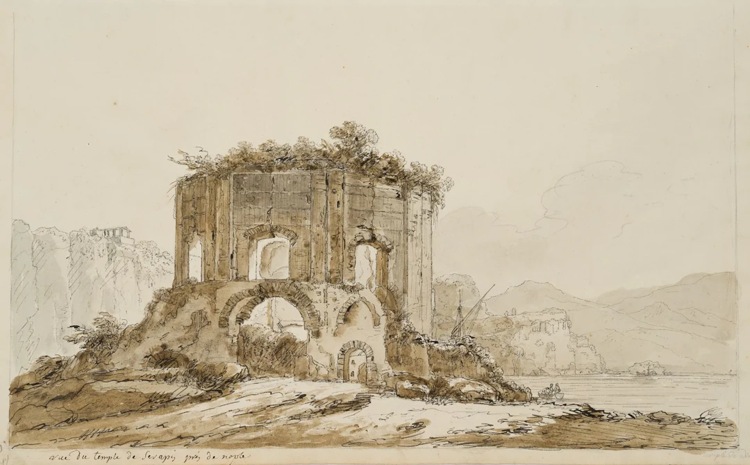 I. DUVIVIER (1758–1832), Temple of Venus at Baiae, Watercolor Ignace
