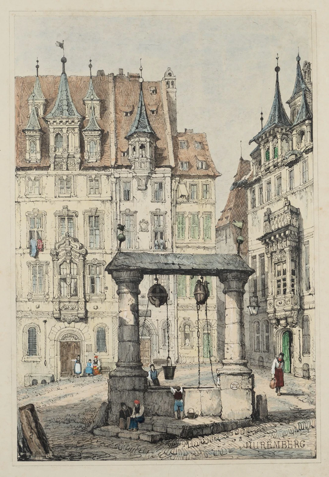 S. PROUT (1783–1852), Fountain on Egidienberg in Nuremberg, Lithograph
