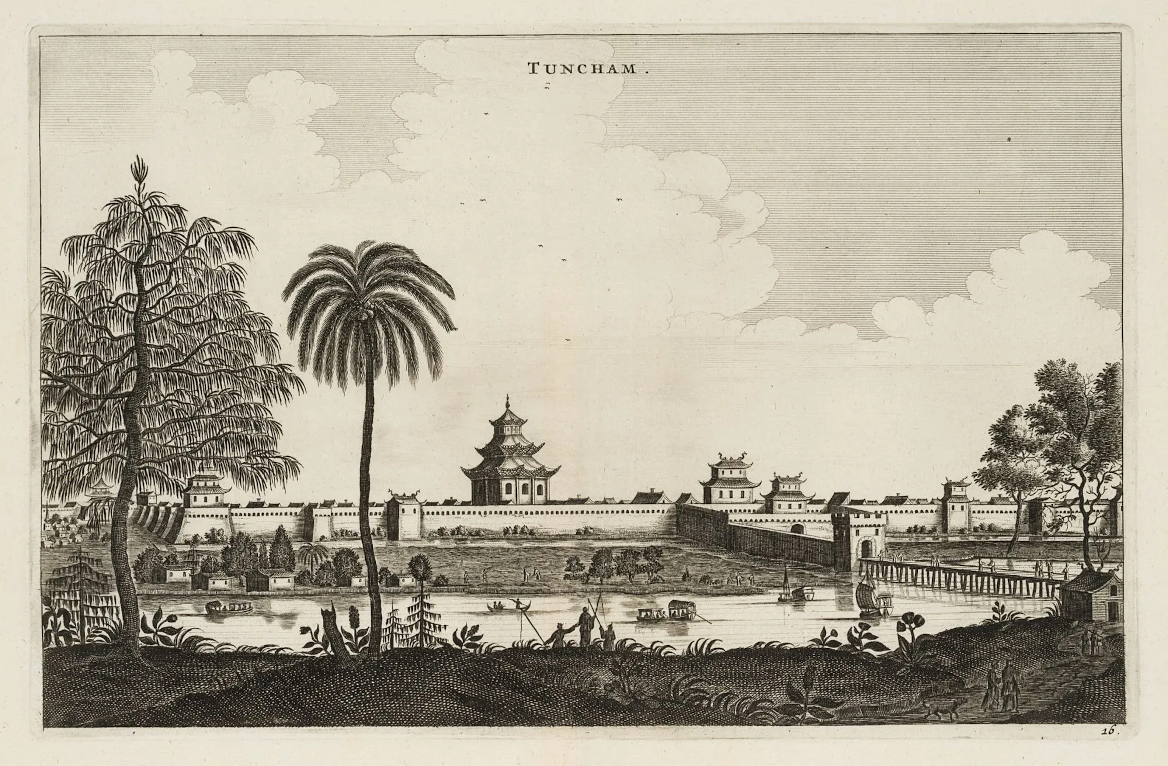 Unknown (17th), View of Tuncham from the river. China, Copper engraving
